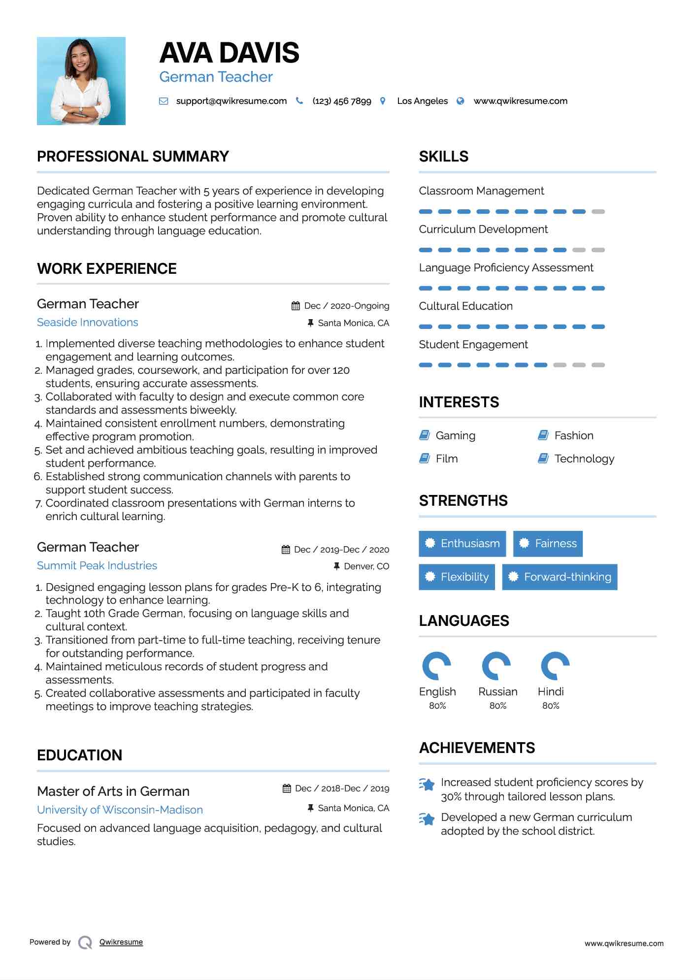 German Teacher Resume Template