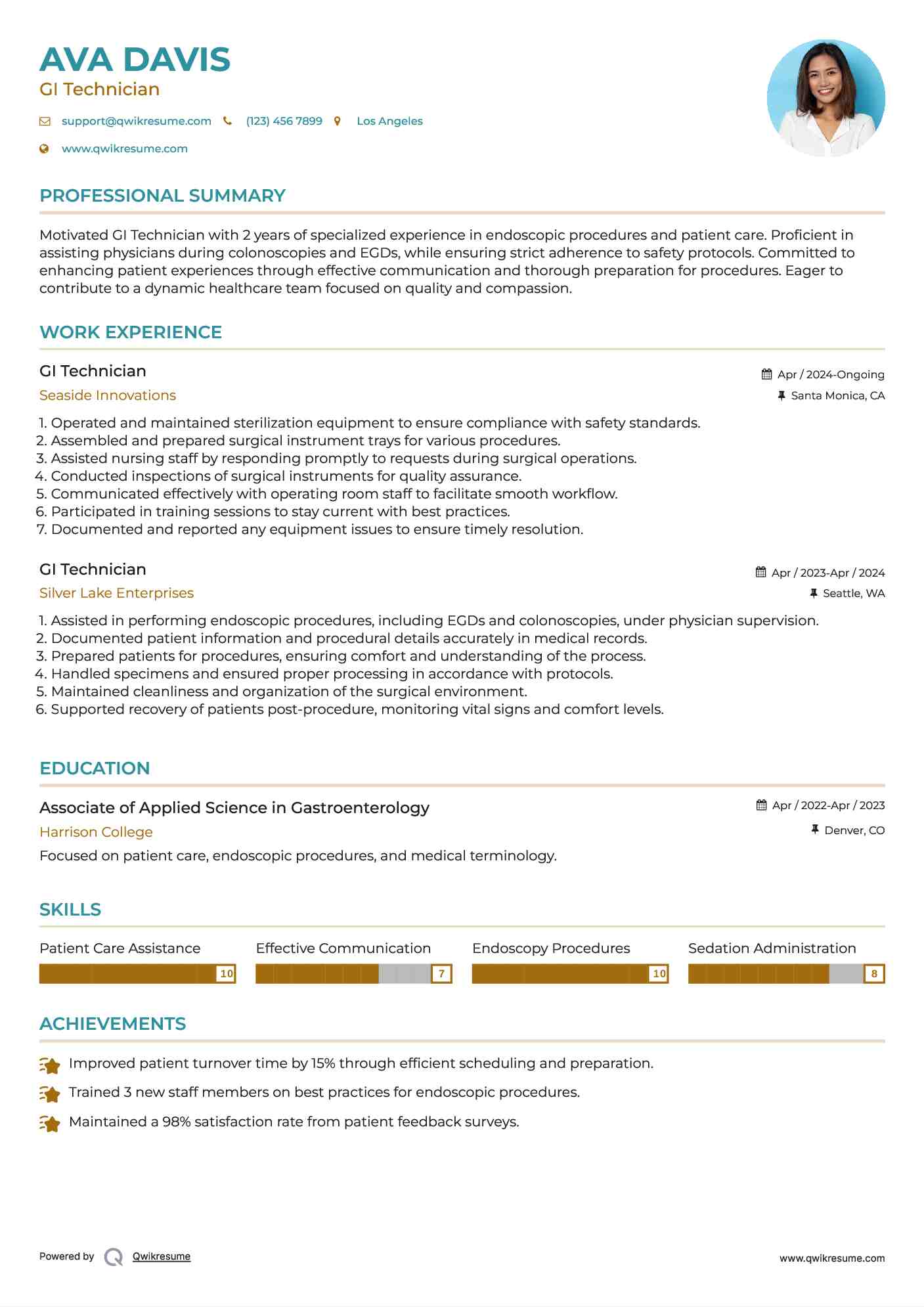 GI Technician Resume Format