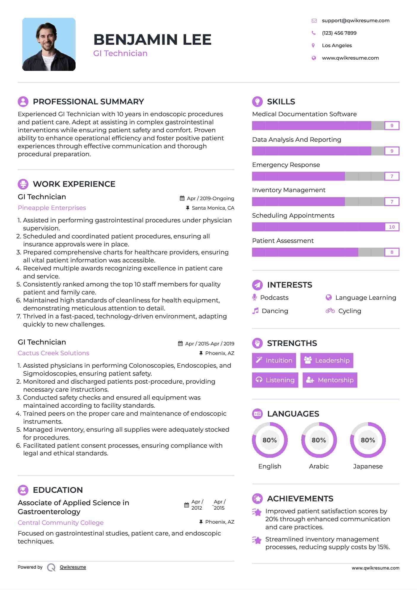 GI Technician Resume Format