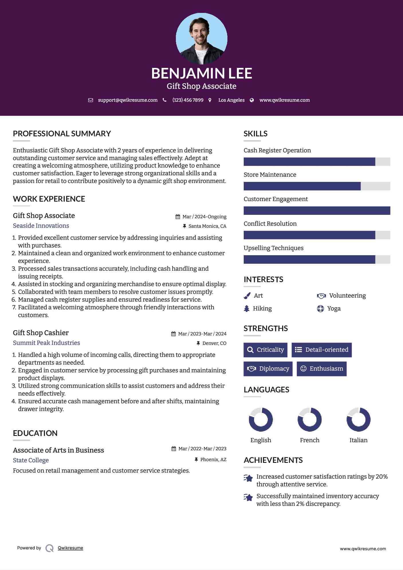 Gift Shop Associate Resume Template