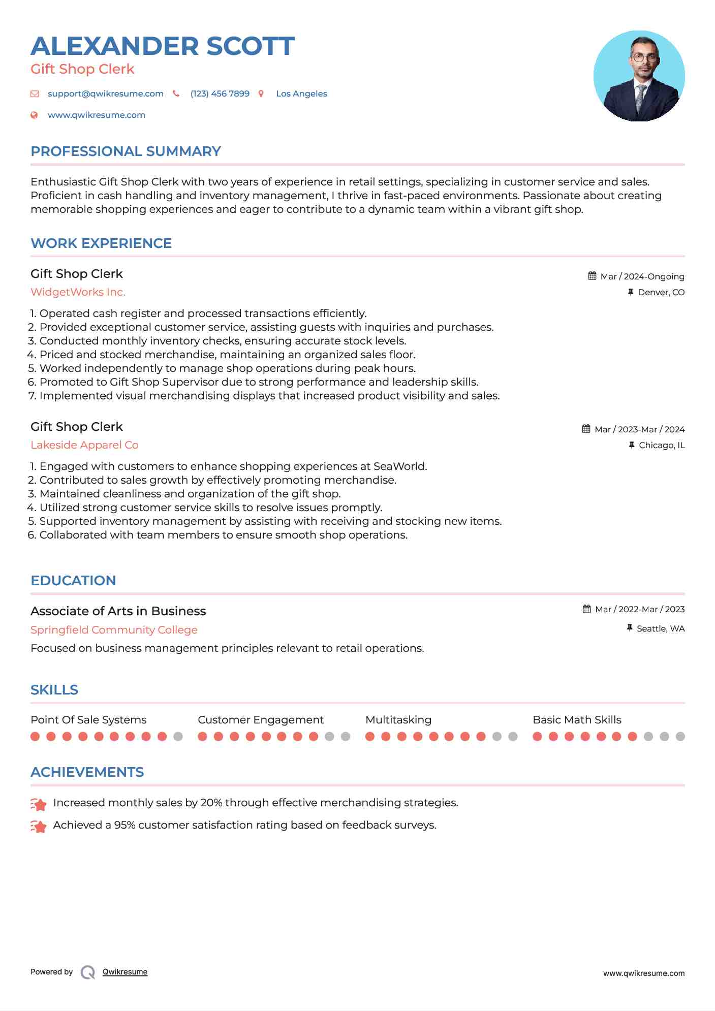Gift Shop Clerk Resume Template