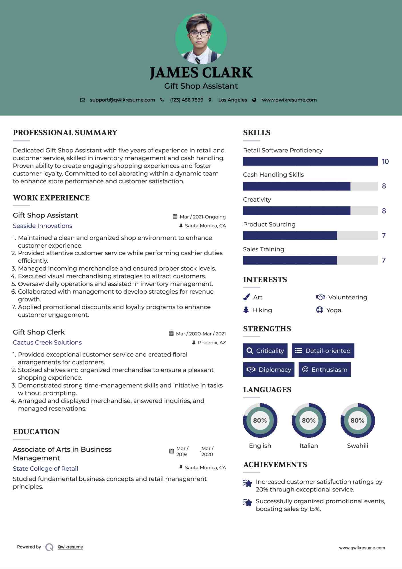 Gift Shop Assistant Resume Template