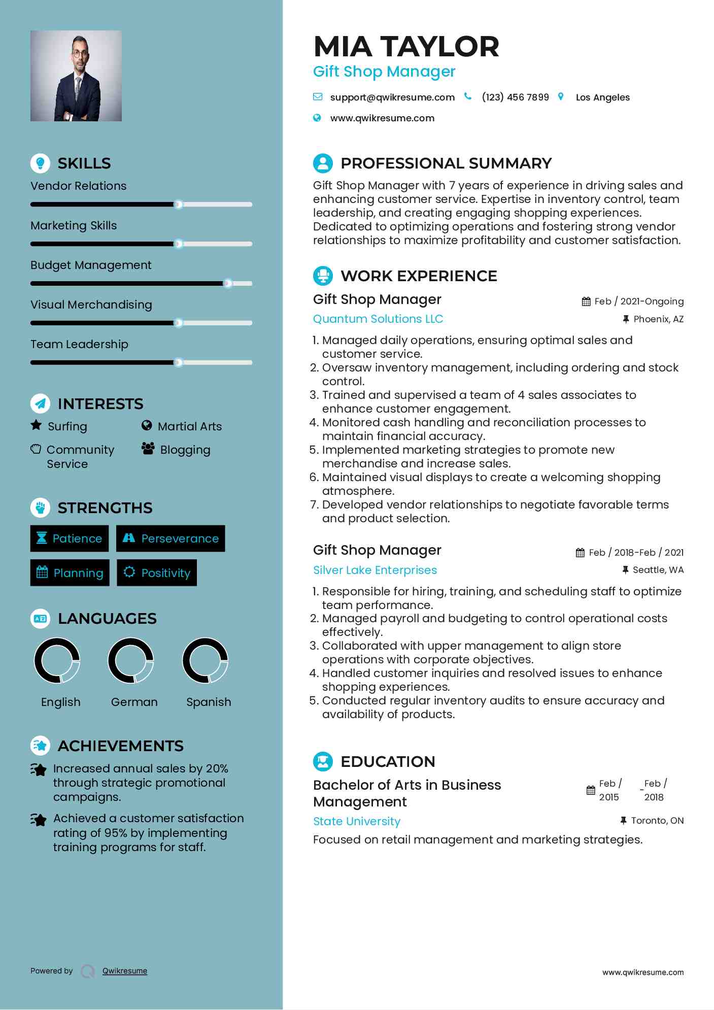 Gift Shop Manager Resume Format