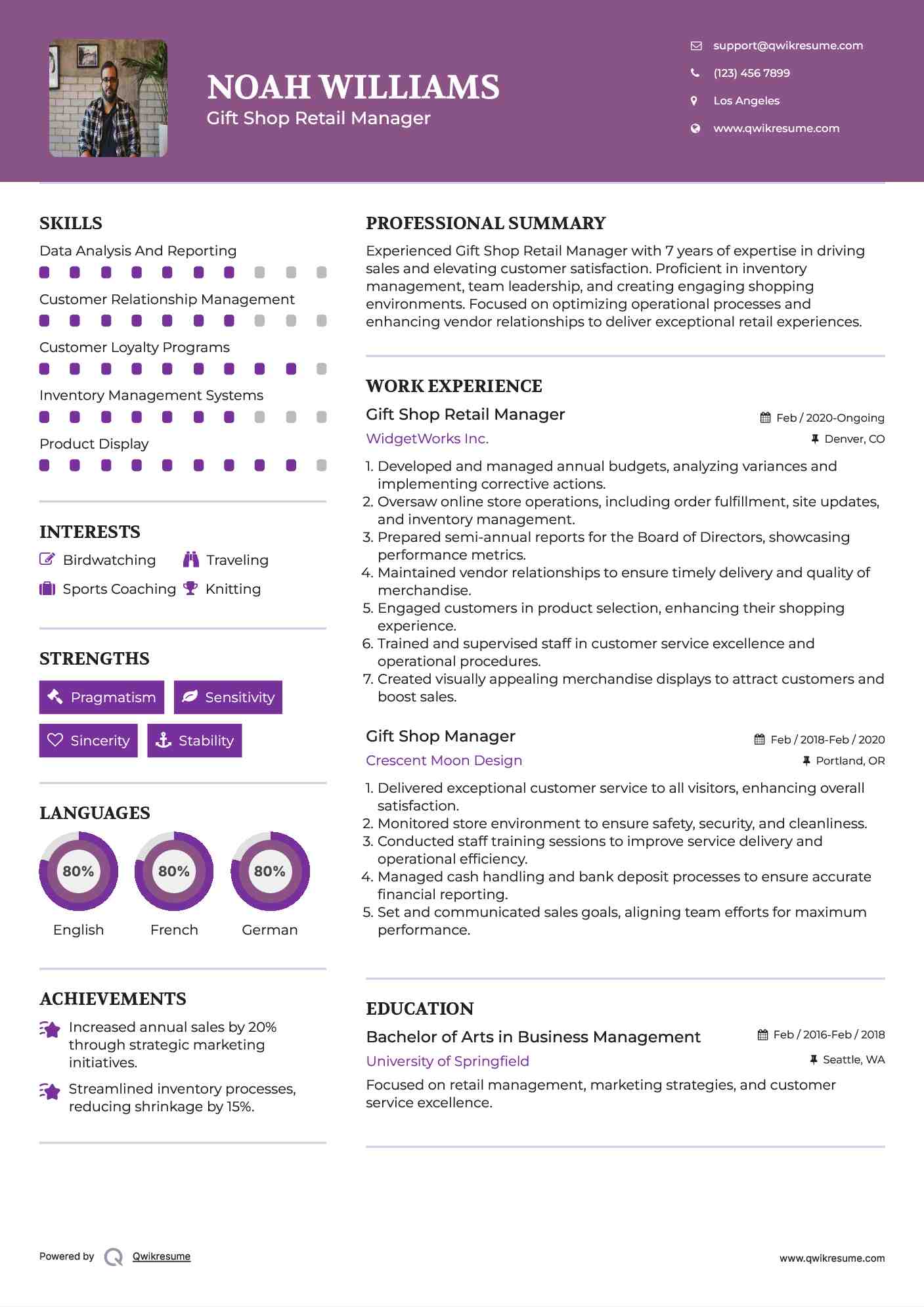 Gift Shop Retail Manager Resume Template