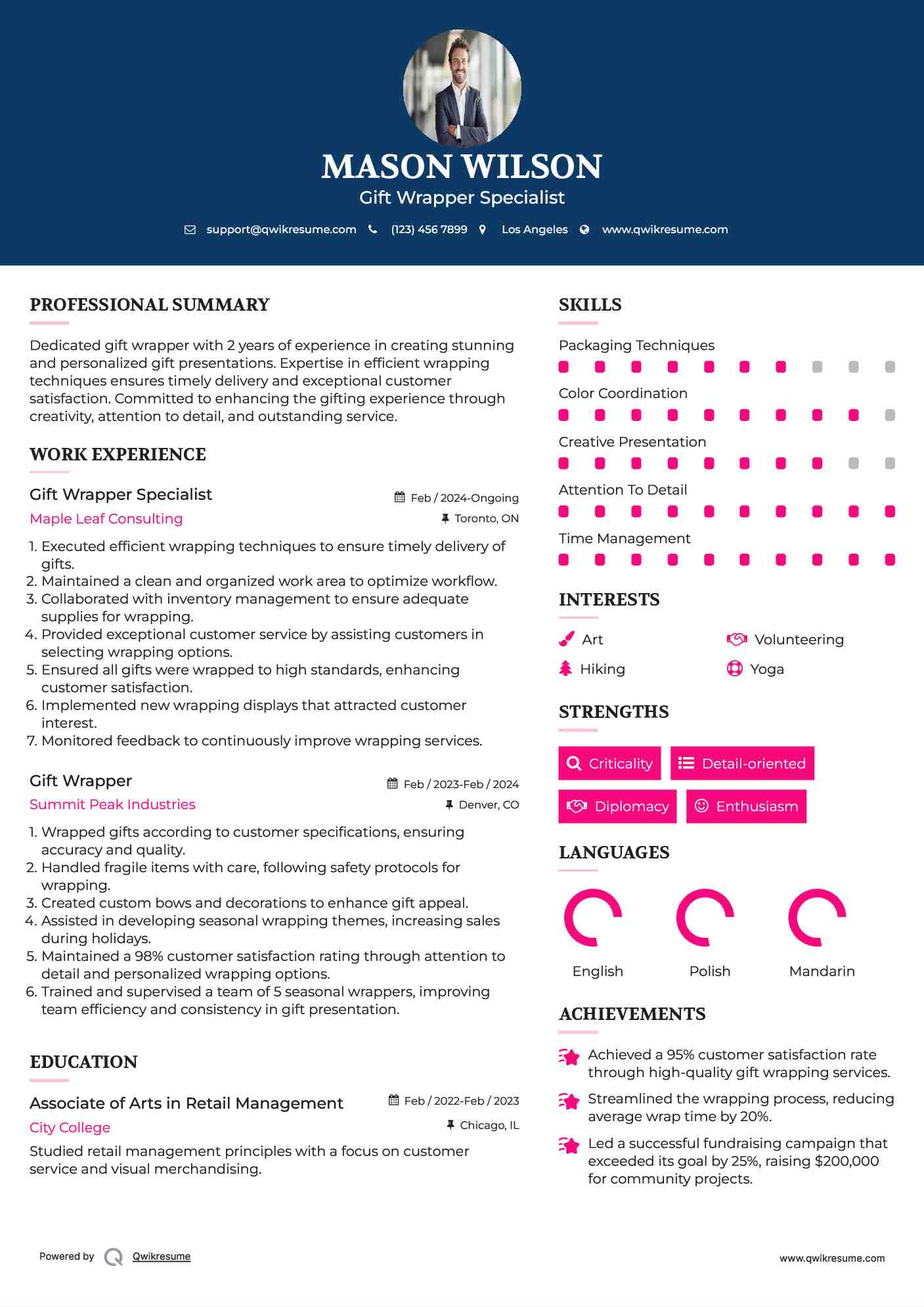 Gift Wrapper Specialist Resume Model