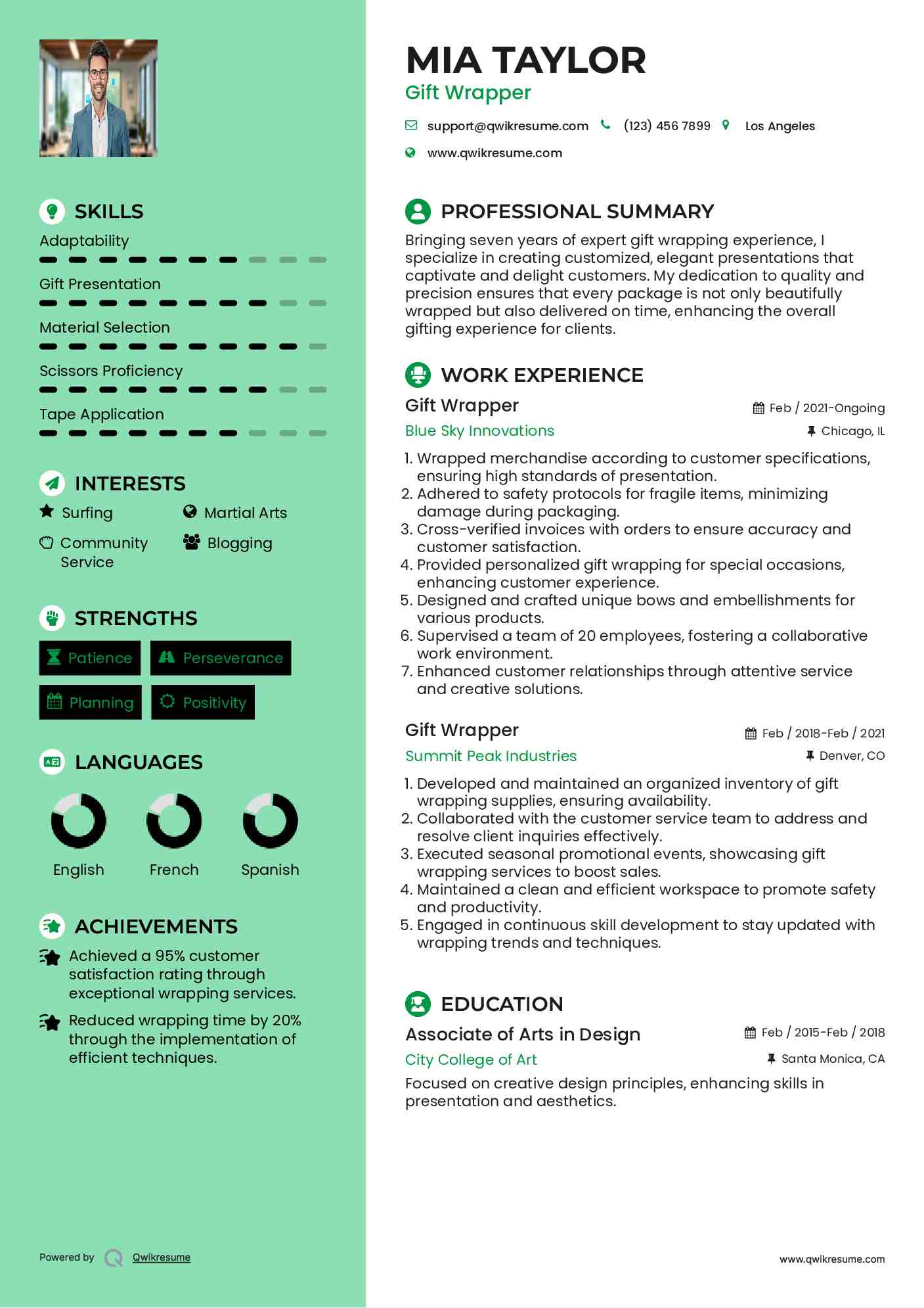 Gift Wrapper Resume Format