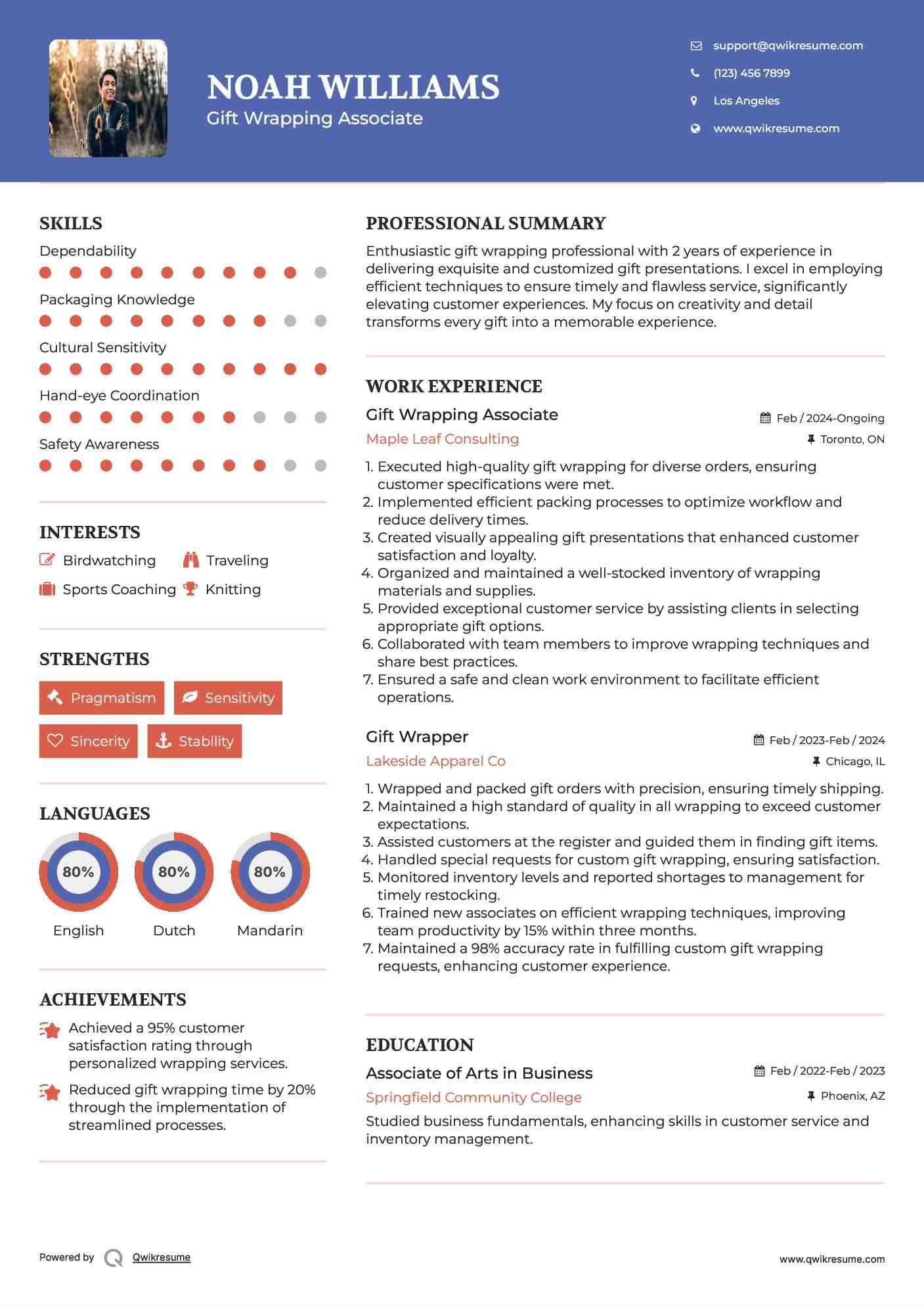 Gift Wrapping Associate Resume Model