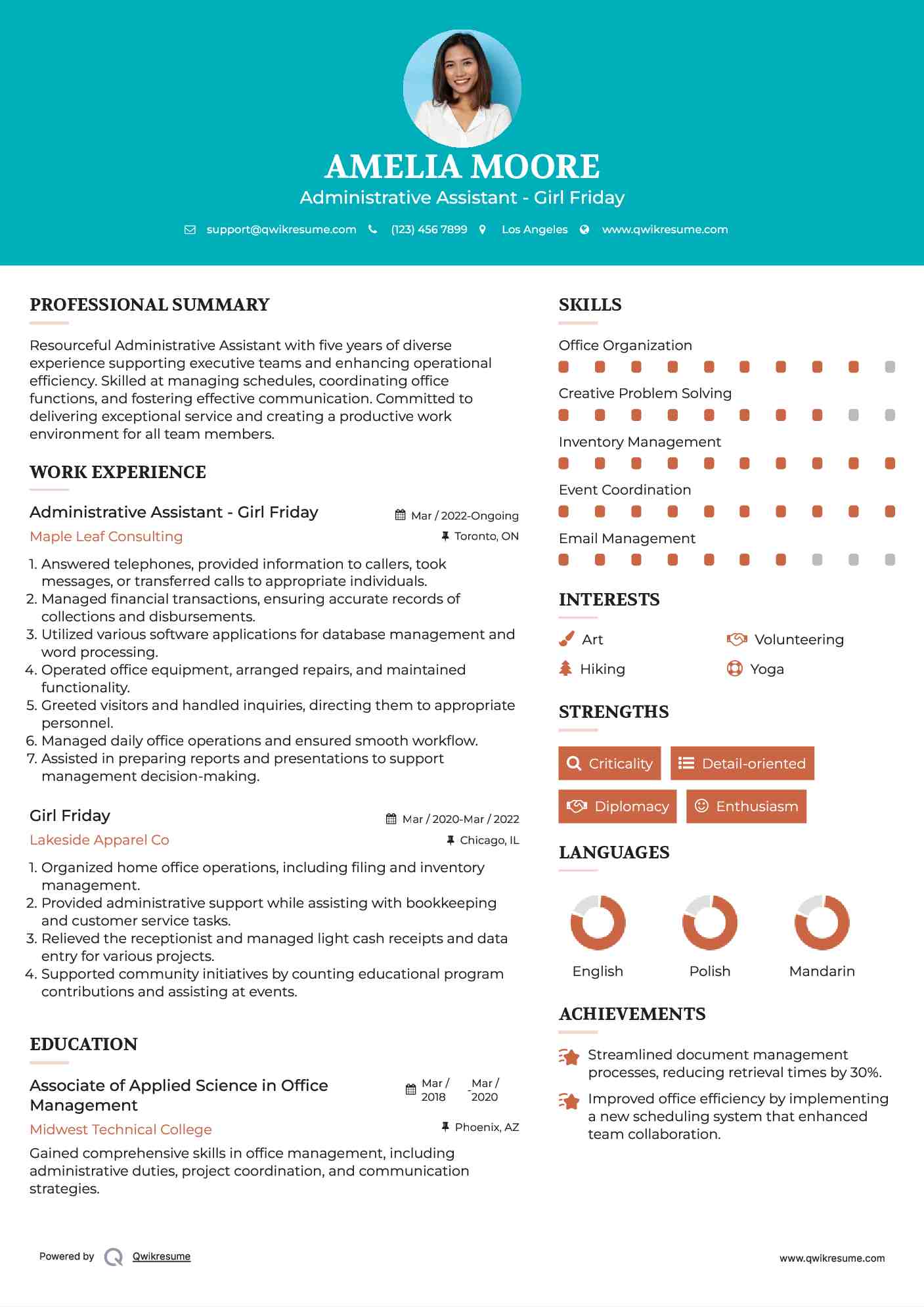 Administrative Assistant - Girl Friday Resume Sample