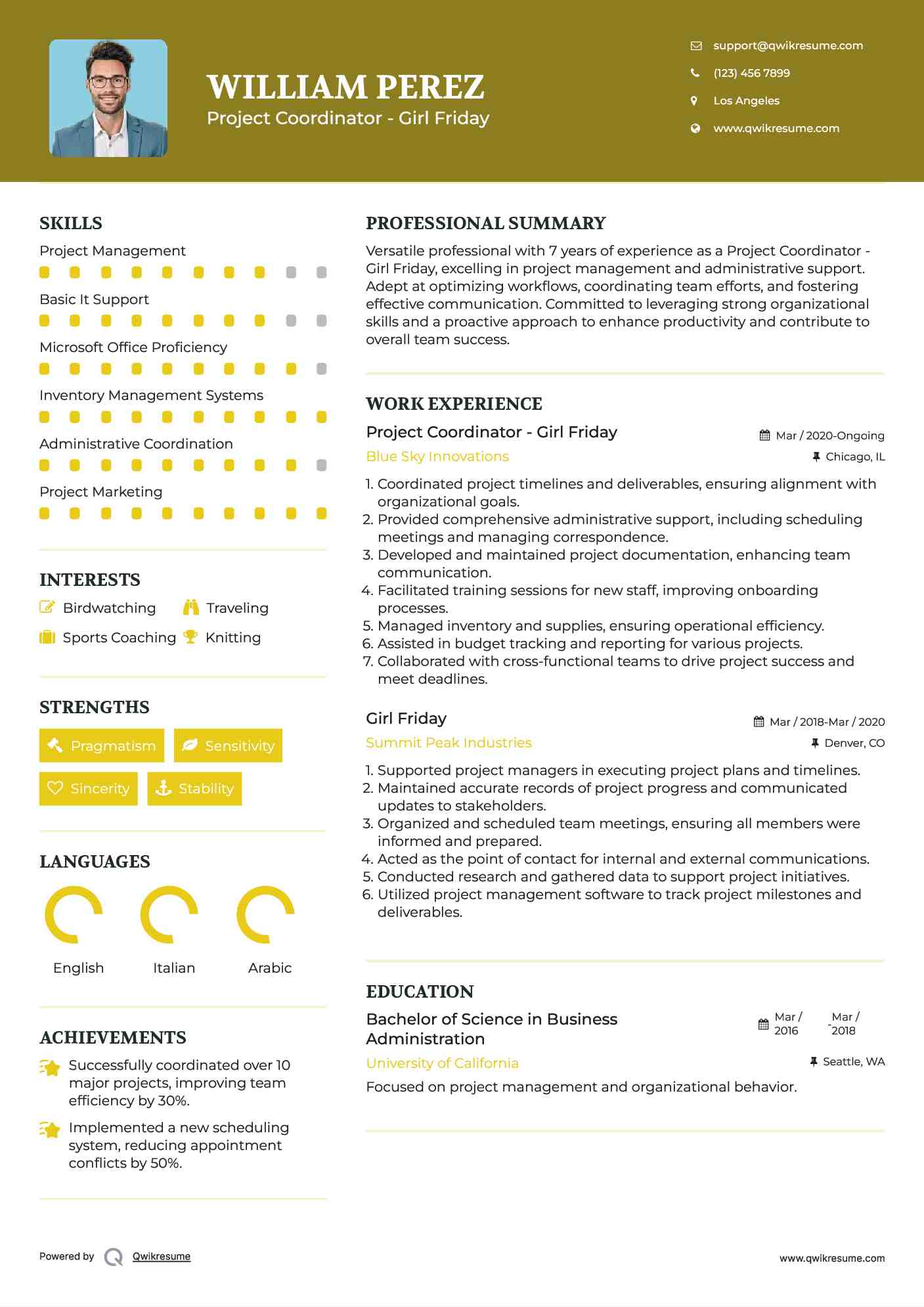 Project Coordinator - Girl Friday Resume Sample