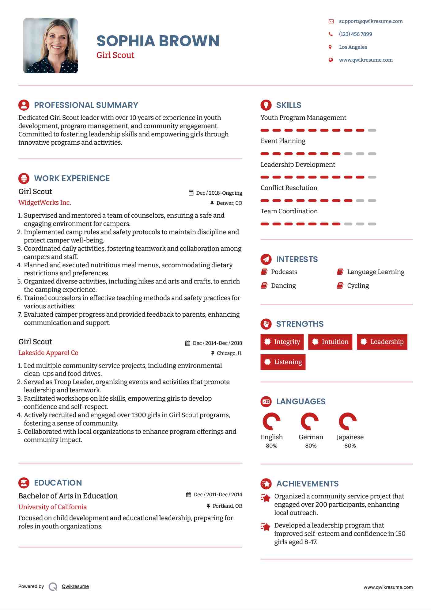 Girl Scout Resume Example
