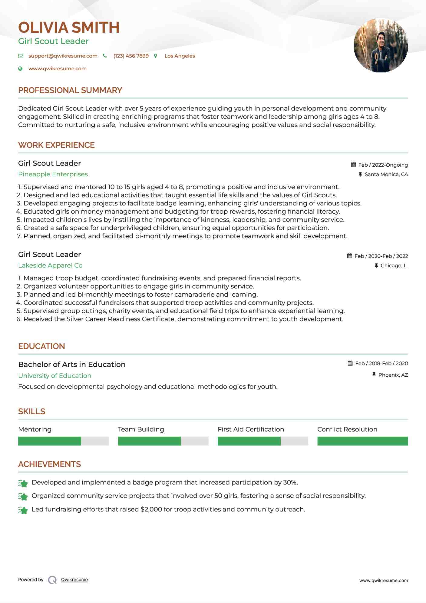 Girl Scout Leader Resume Model