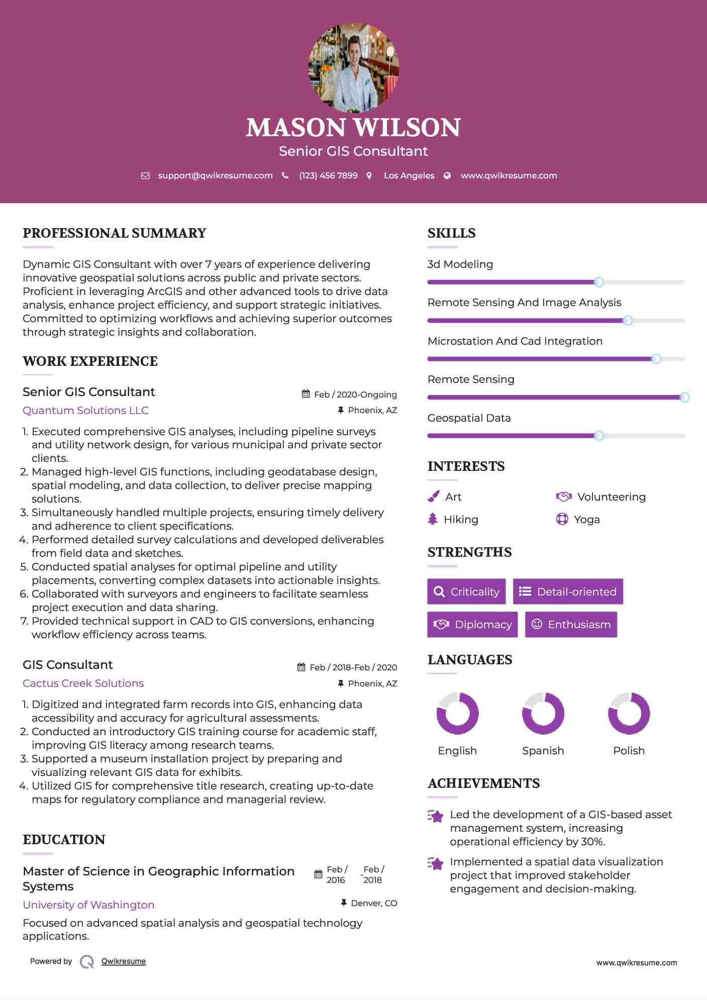 Senior GIS Consultant Resume Template