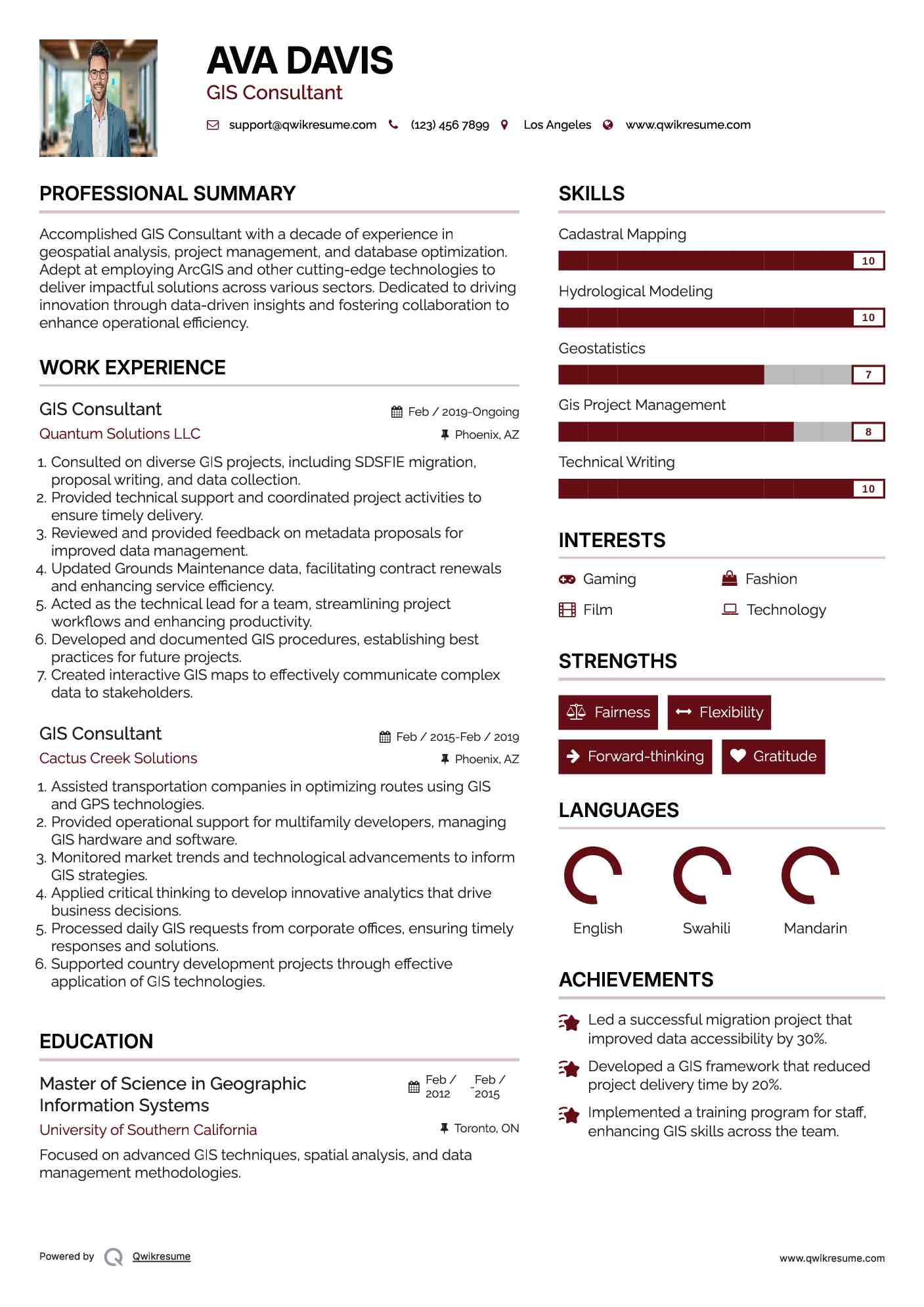 GIS Consultant Resume Example
