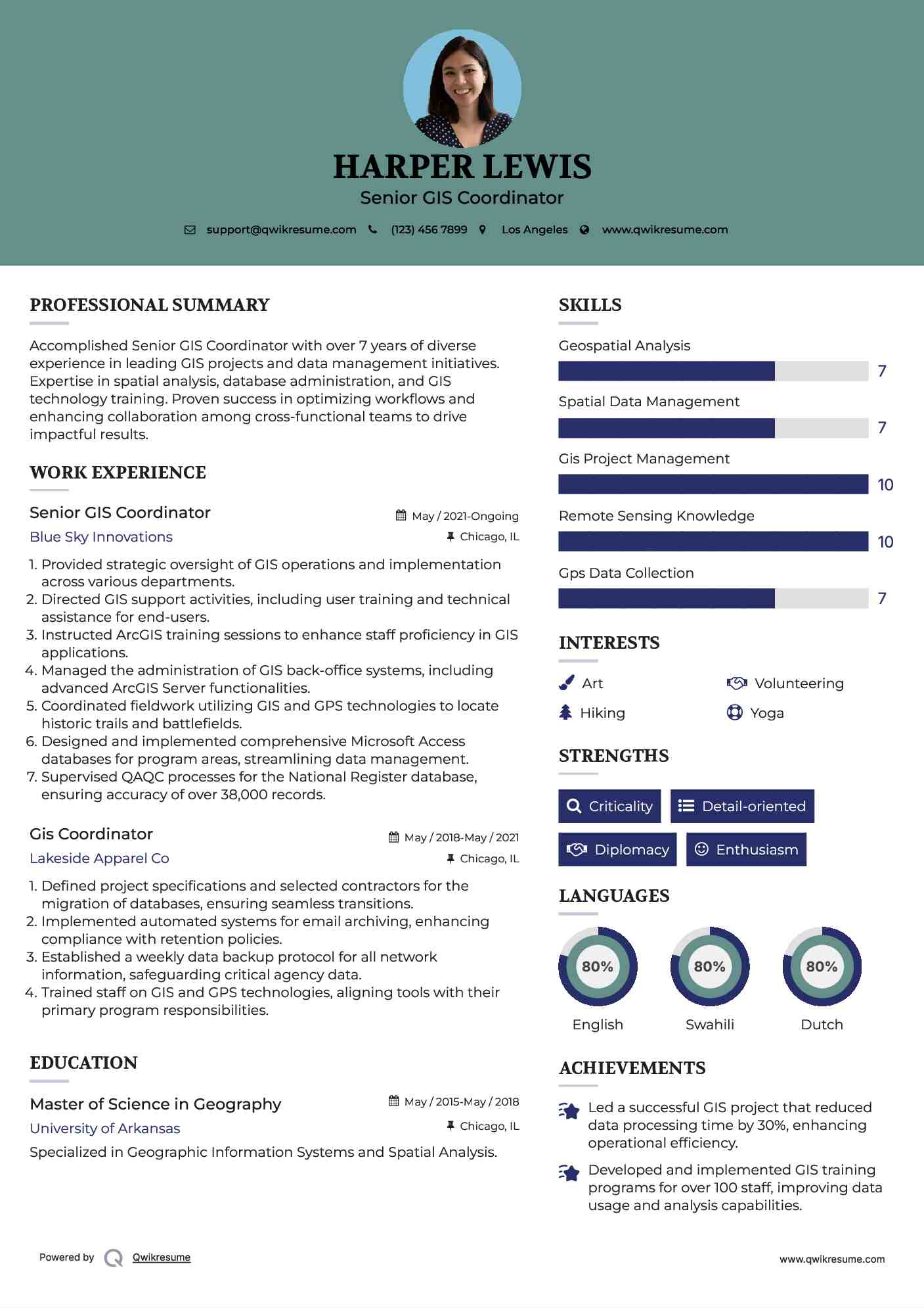 Senior GIS Coordinator Resume Sample