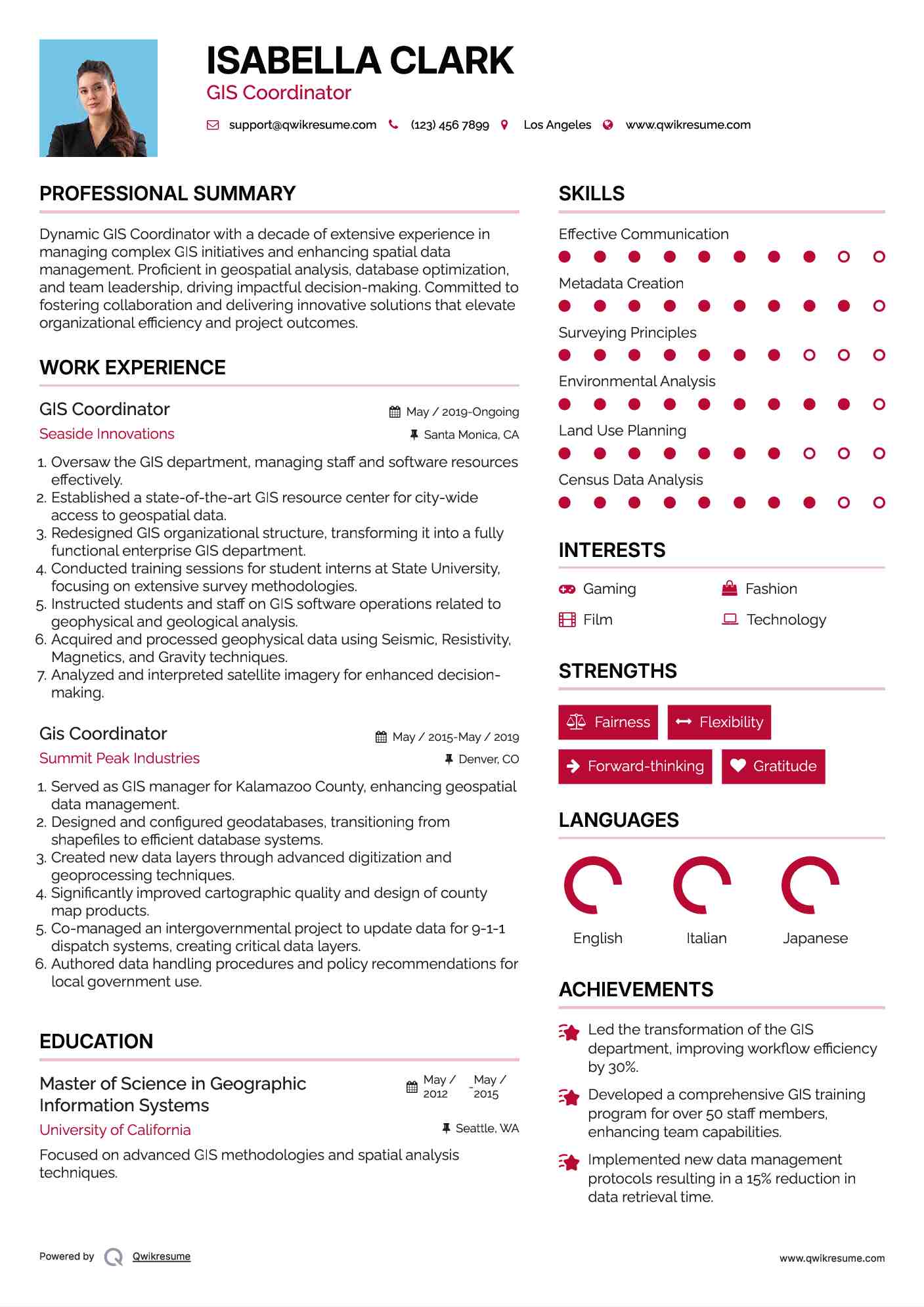 GIS Coordinator
 Resume Example