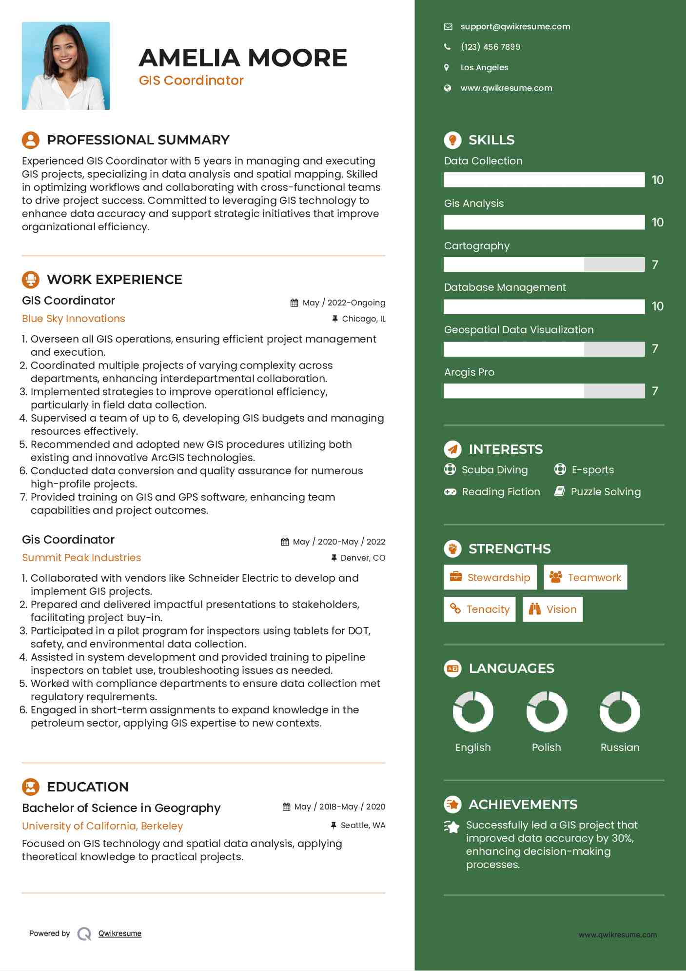 GIS Coordinator
 Resume Model