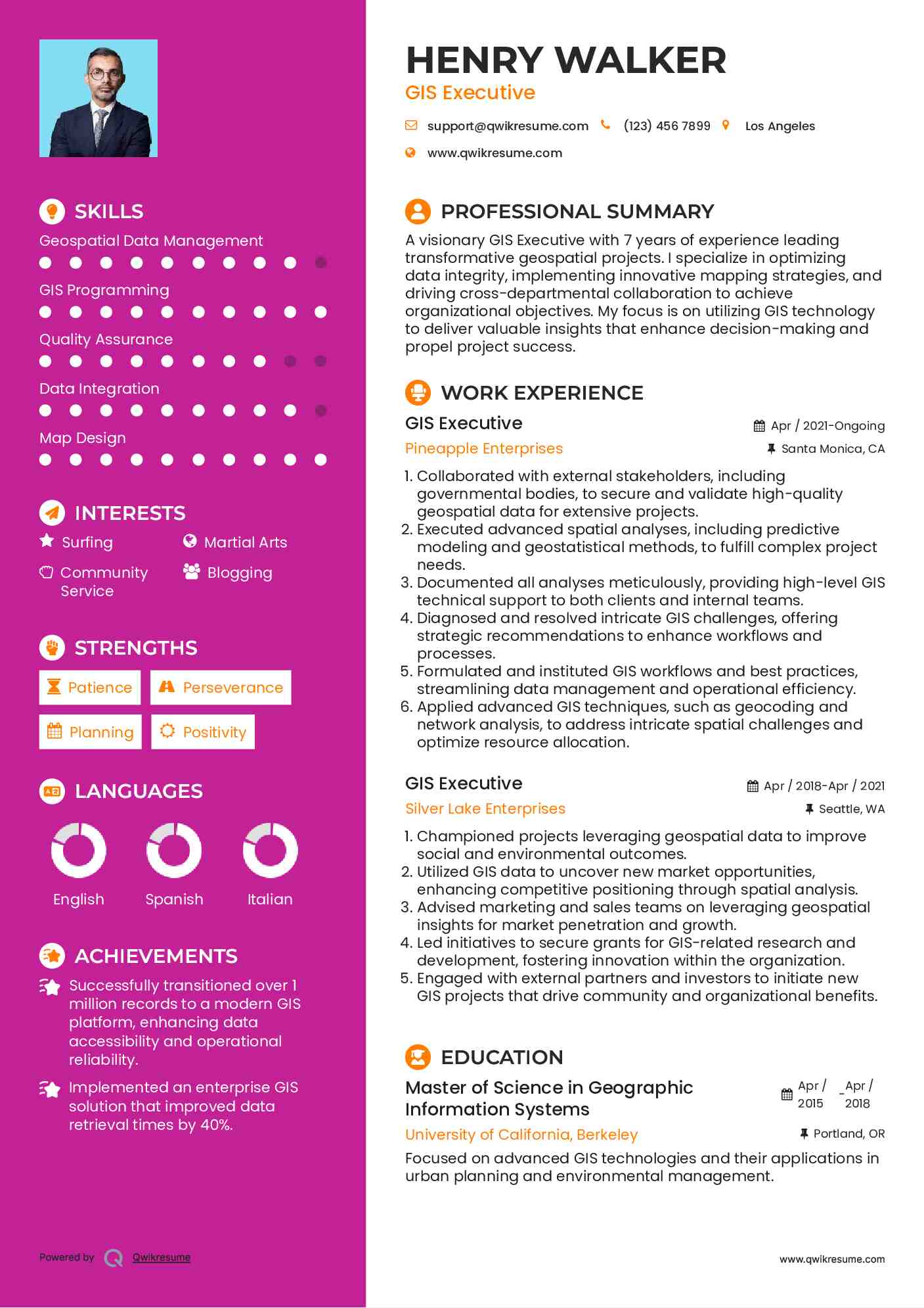 GIS Executive Resume Model
