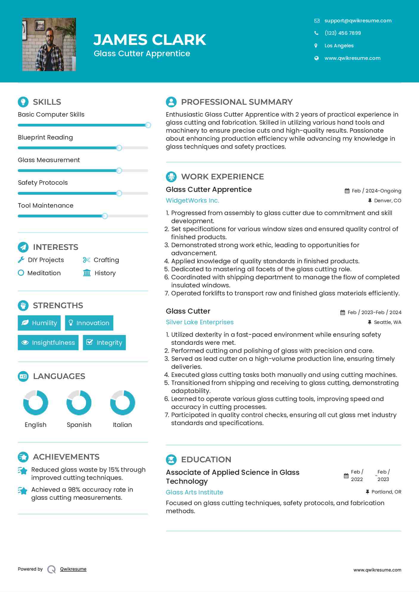 Glass Cutter Apprentice Resume Sample
