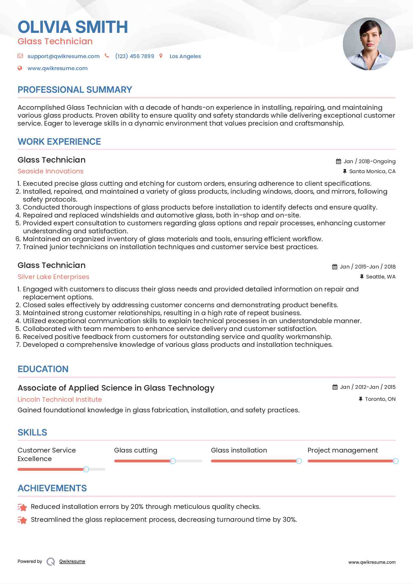Glass Technician Resume Format