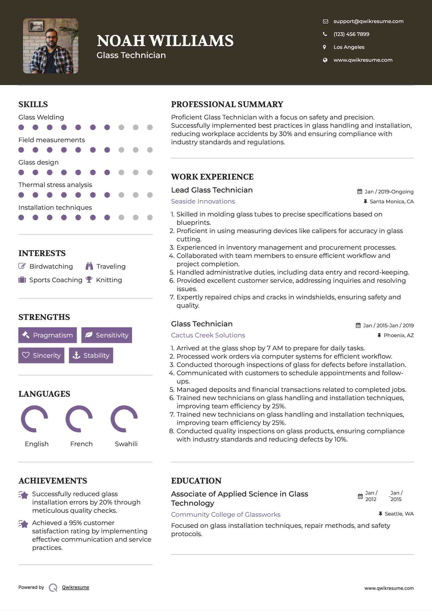 Lead Glass Technician Resume Format