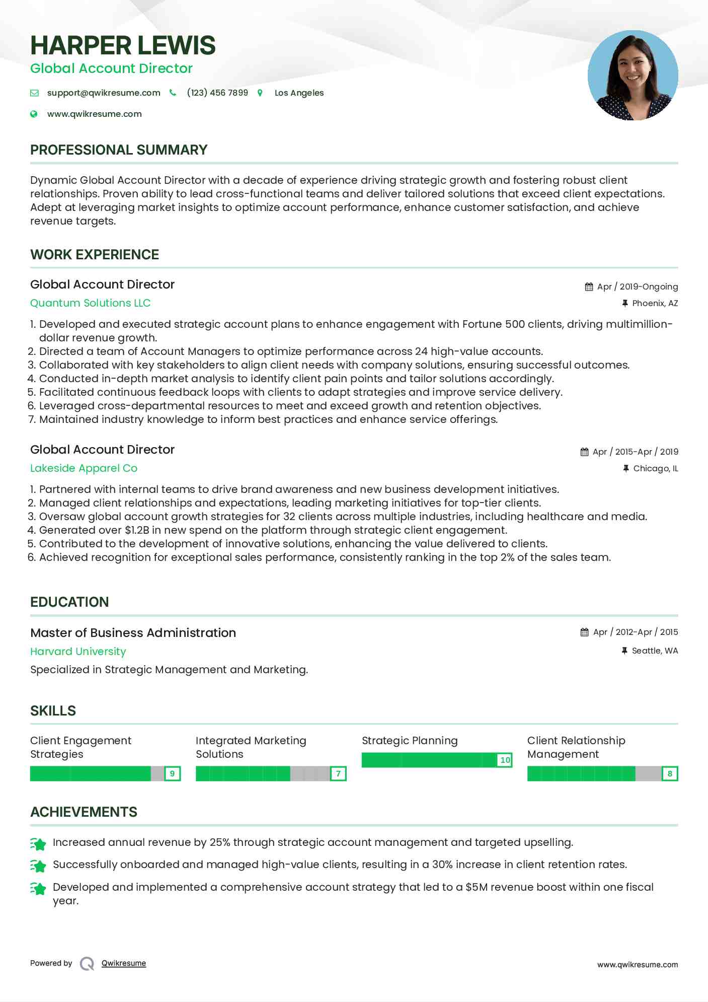 Global Account Director Resume Format