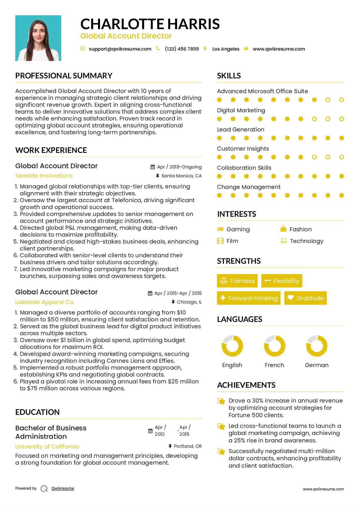 Global Account Director Resume Format