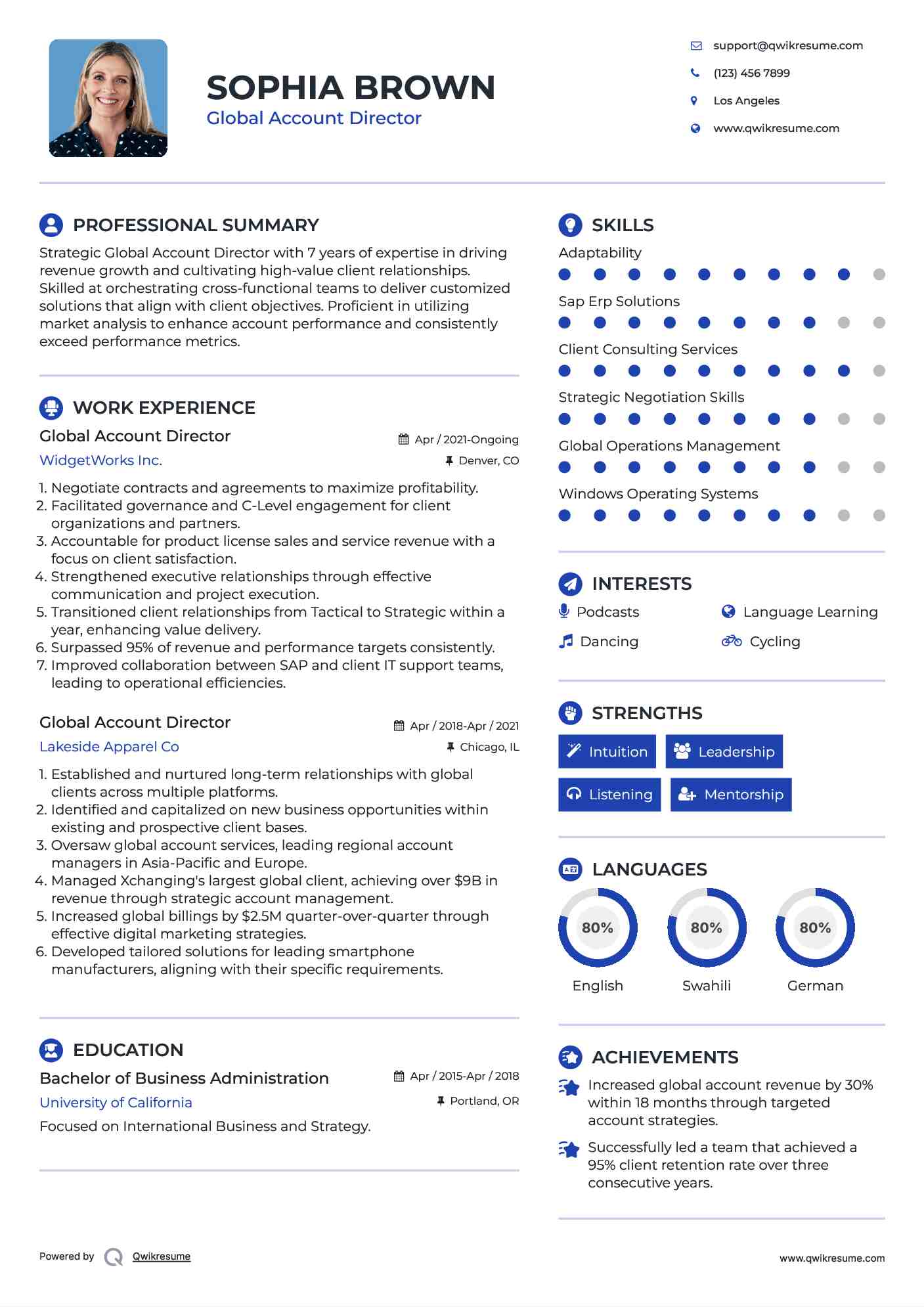 Global Account Director Resume Sample