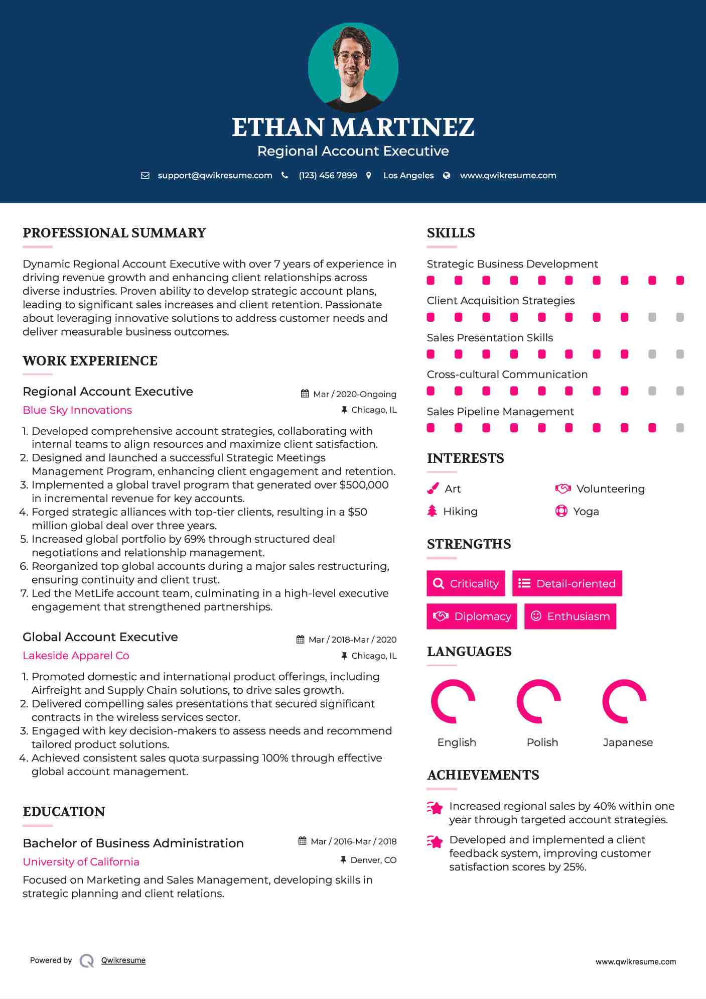Regional Account Executive Resume Template