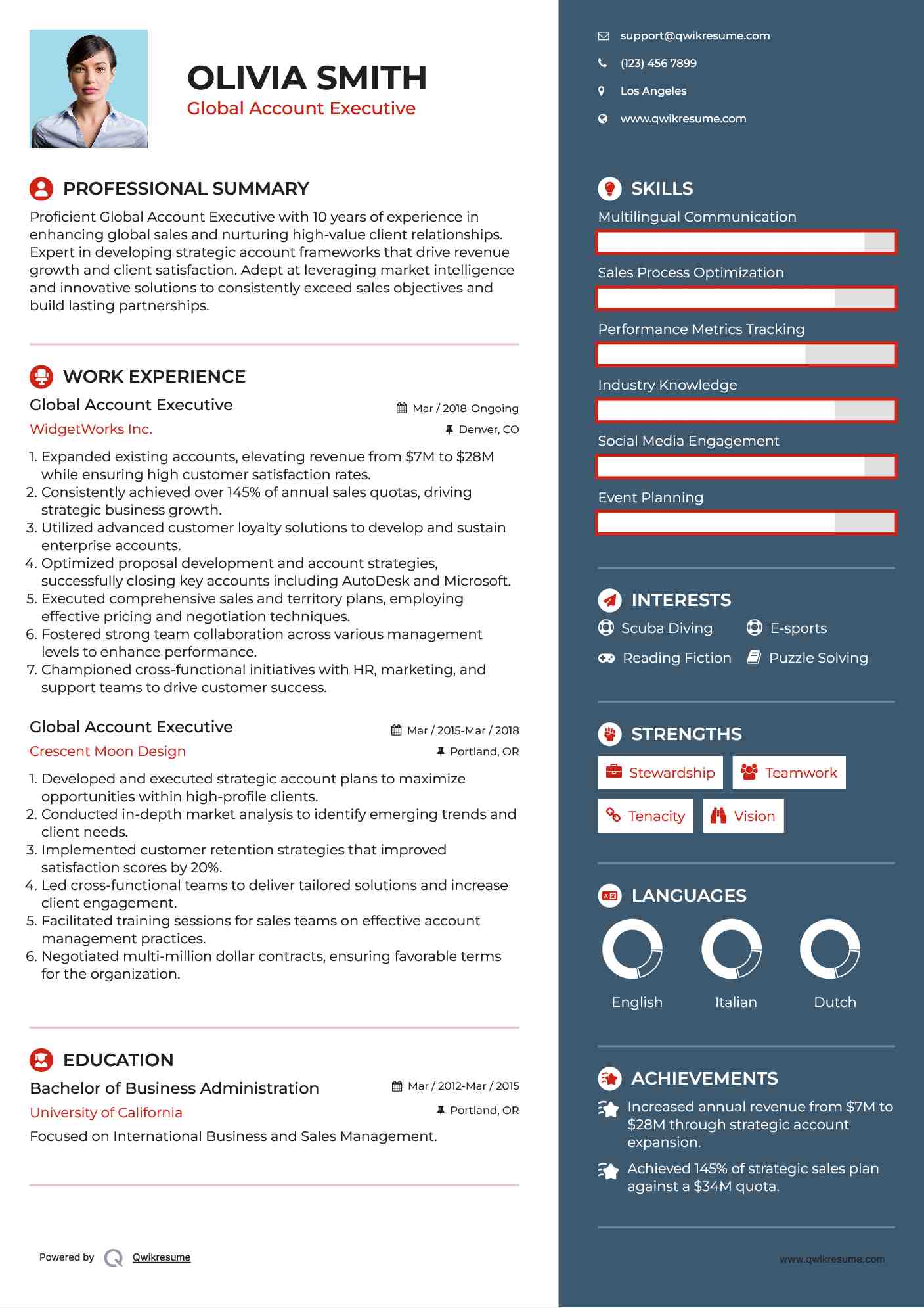 Global Account Executive Resume Model