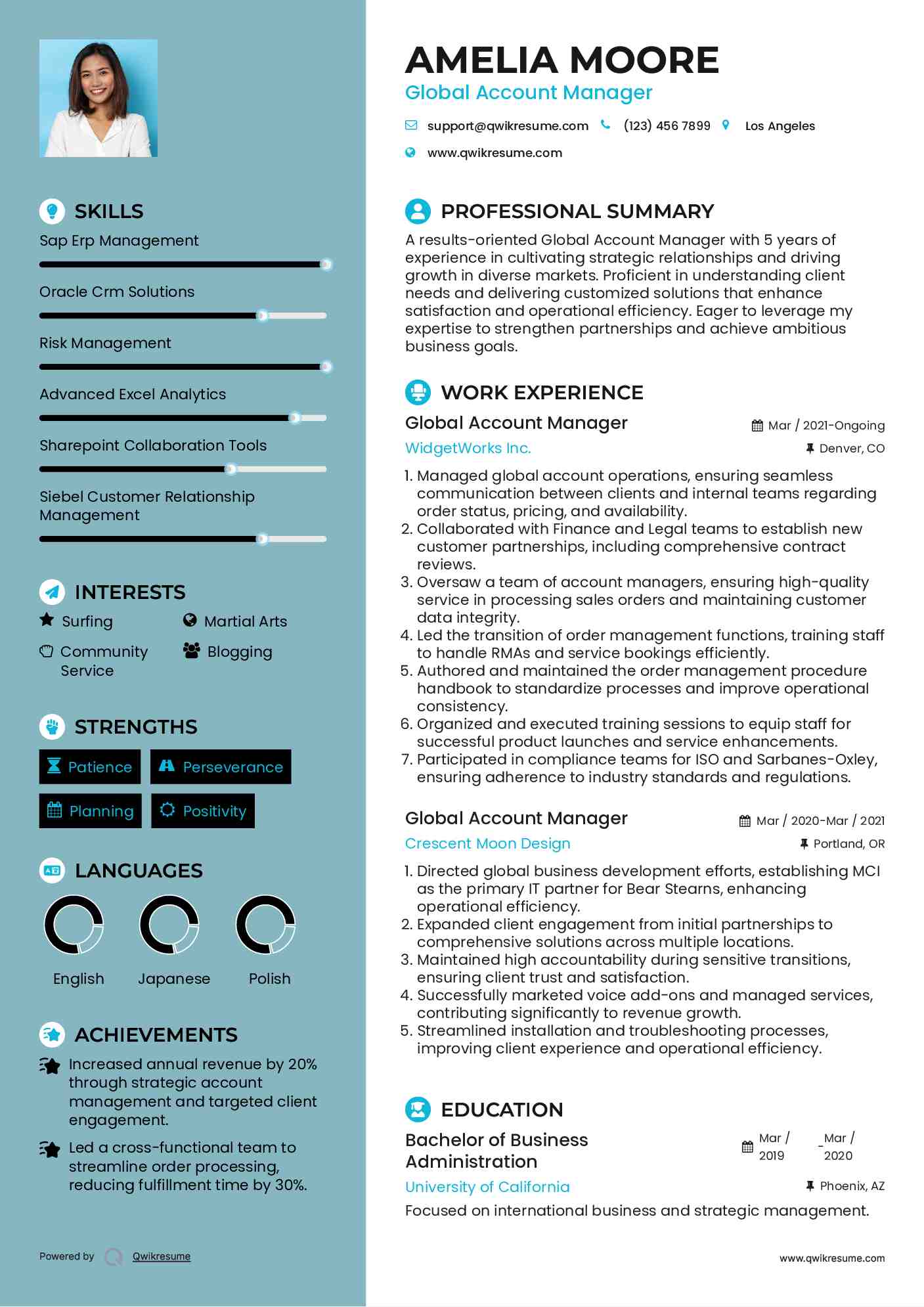 Global Account Manager Resume Model