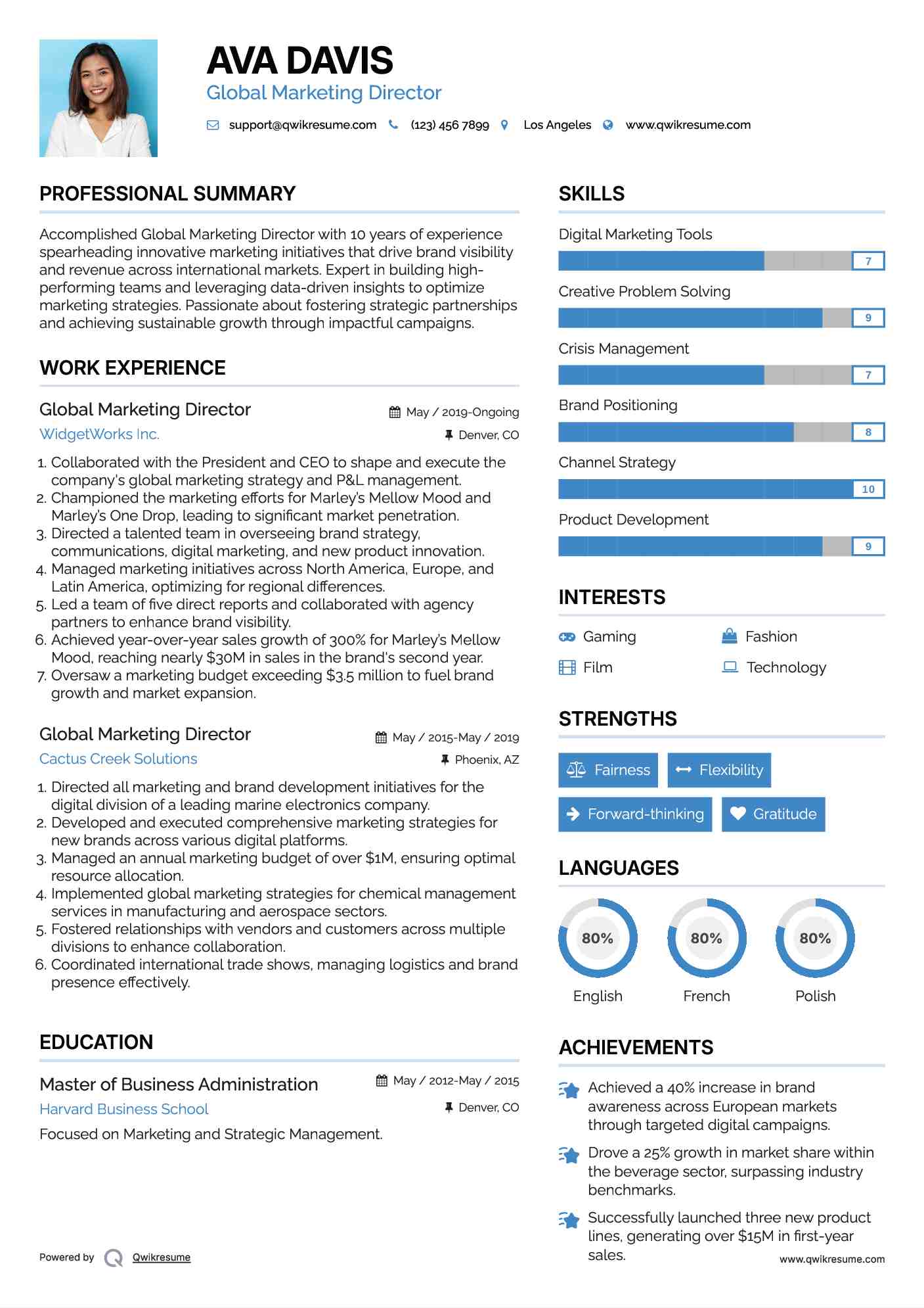 Global Marketing Director Resume Model