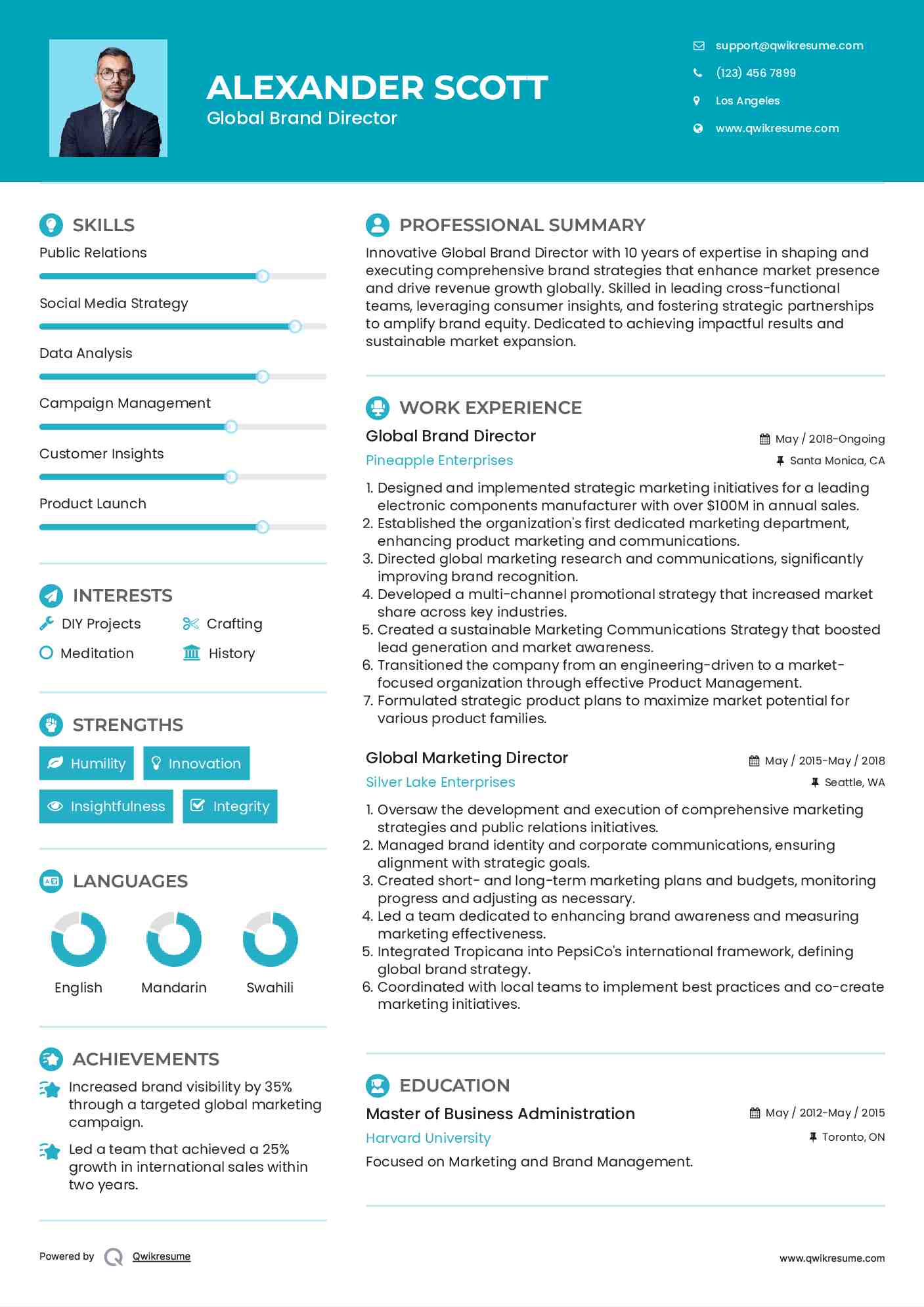 Global Brand Director Resume Example
