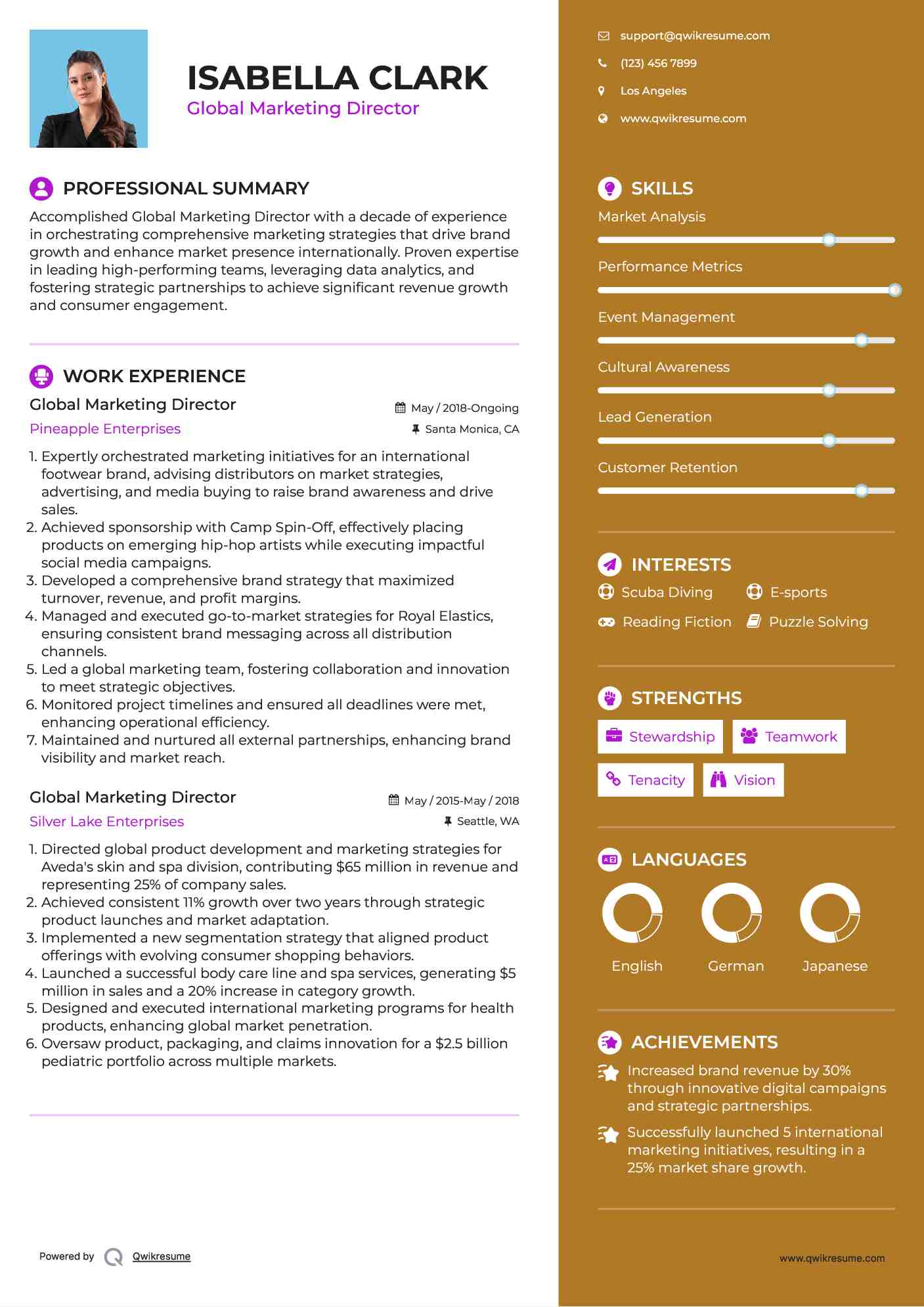 Global Marketing Director Resume Format