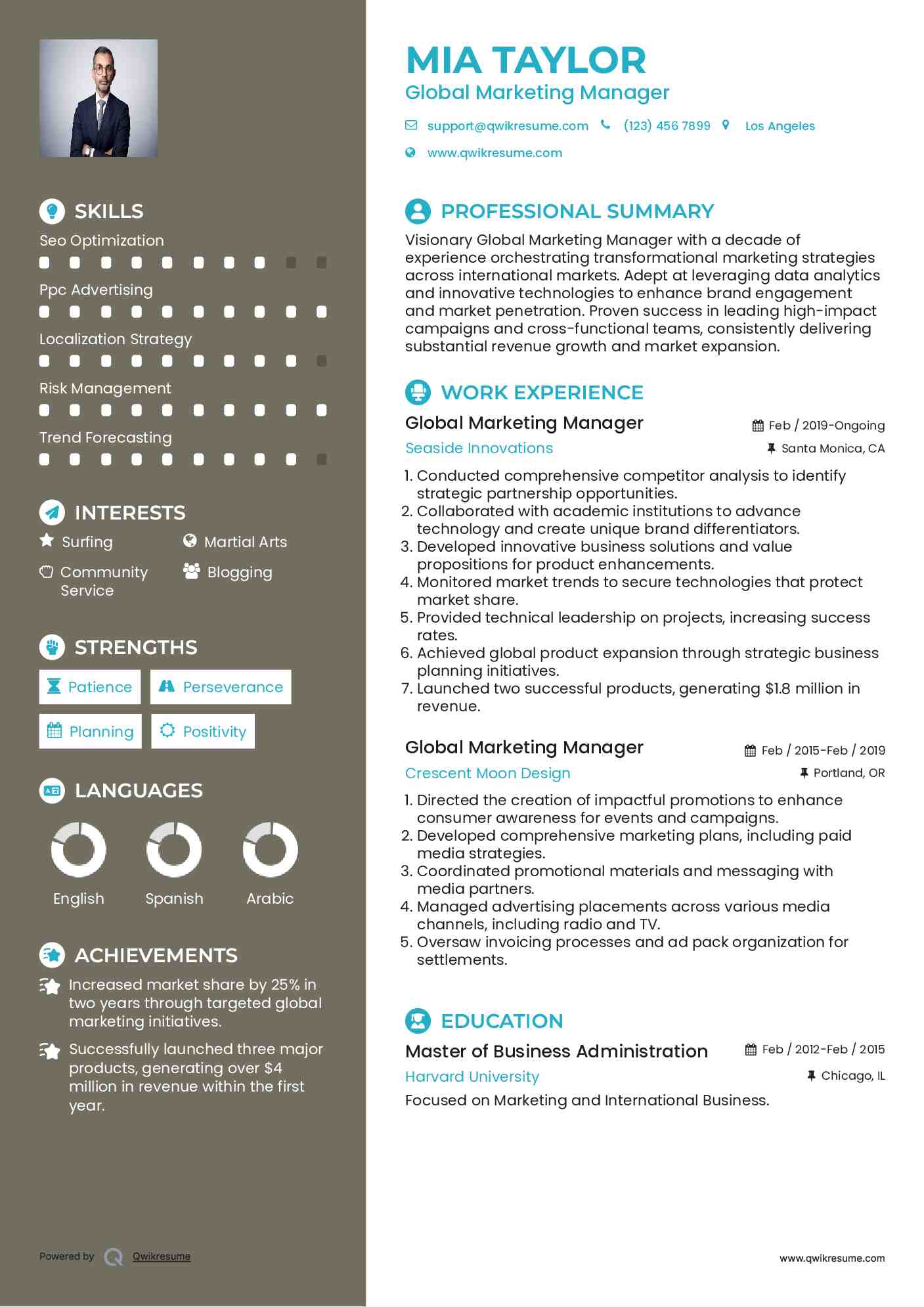 Global Marketing Manager Resume Model