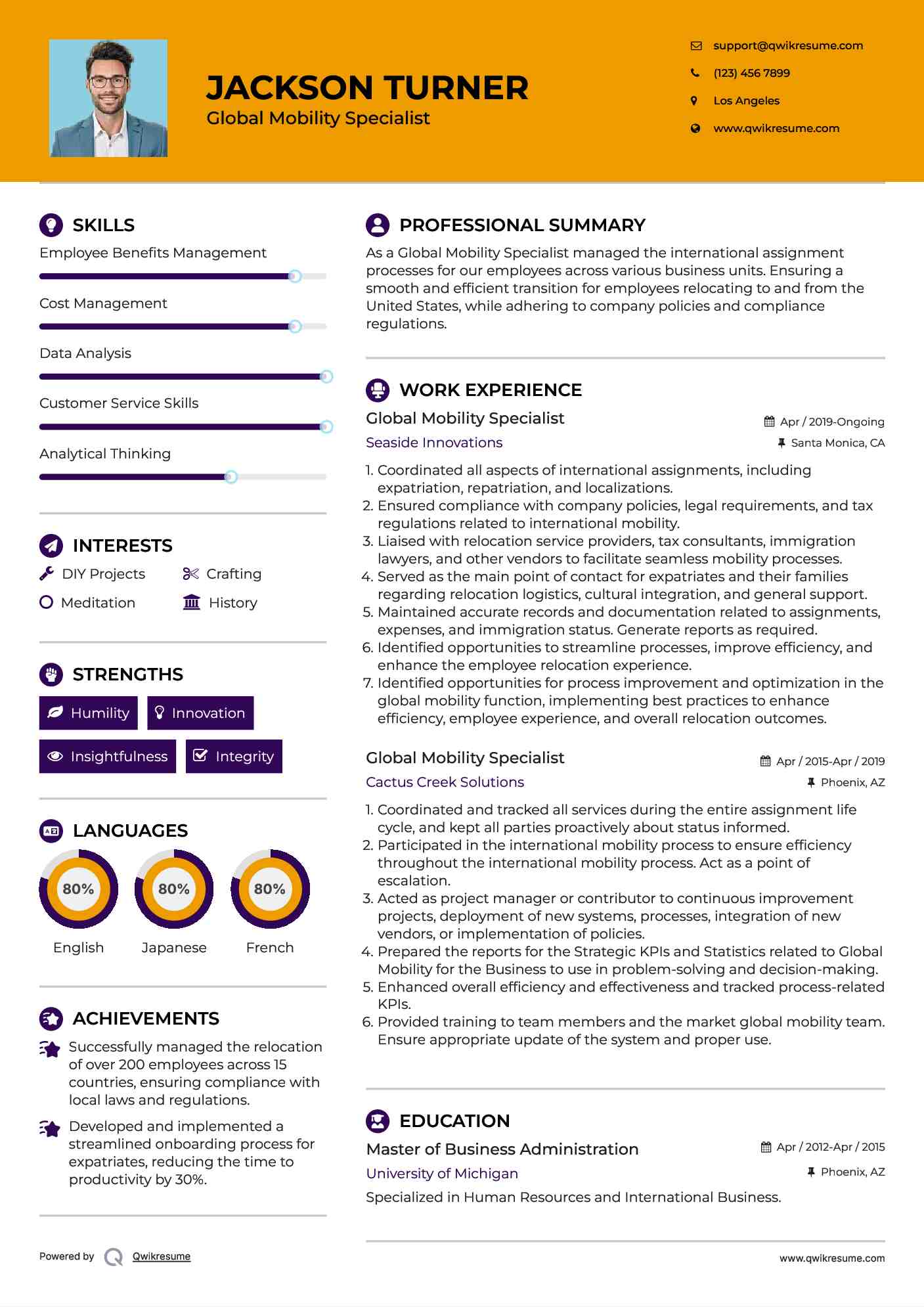  Global Mobility Specialist Resume Template