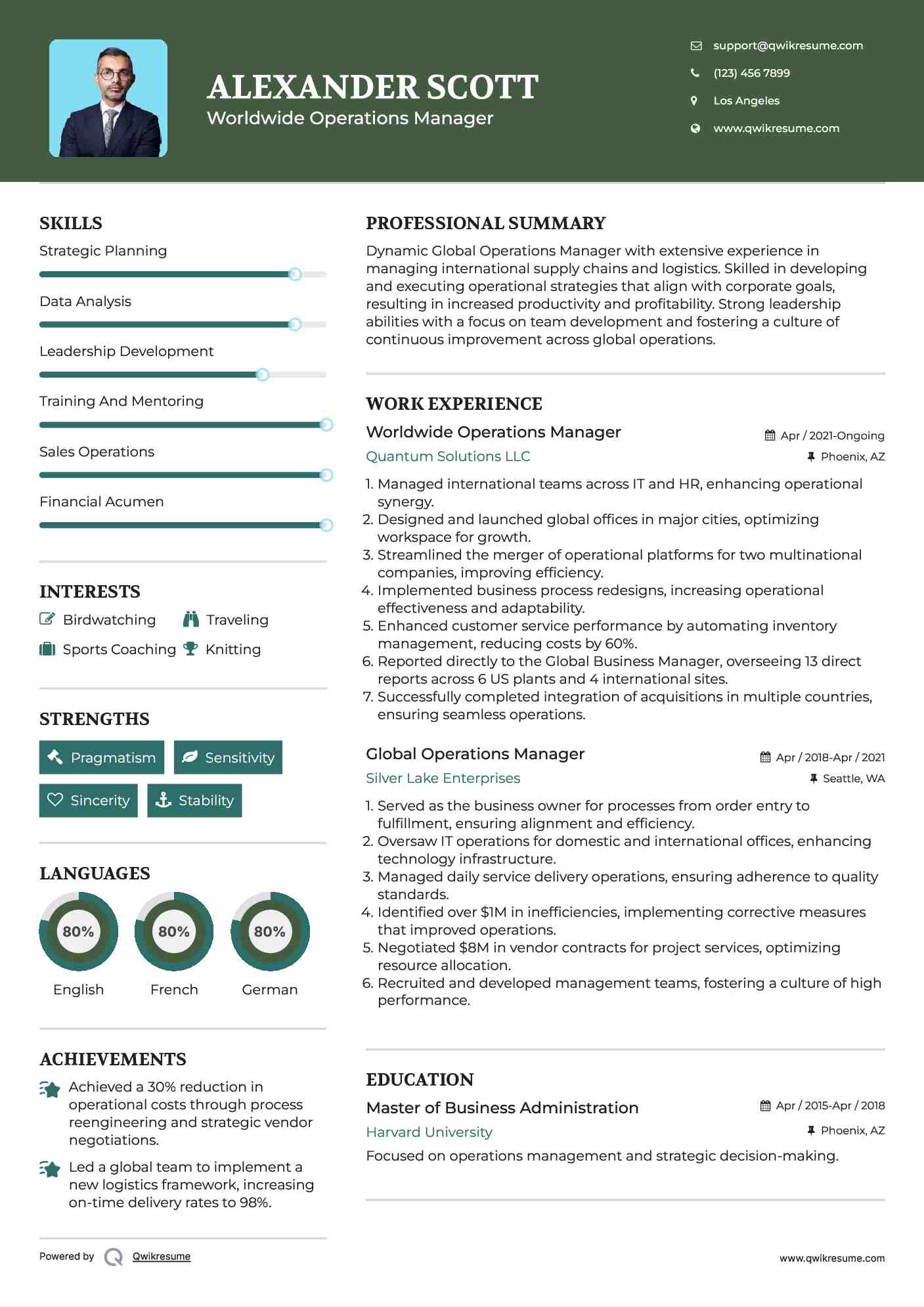 Global Operations Manager Resume Samples QwikResume