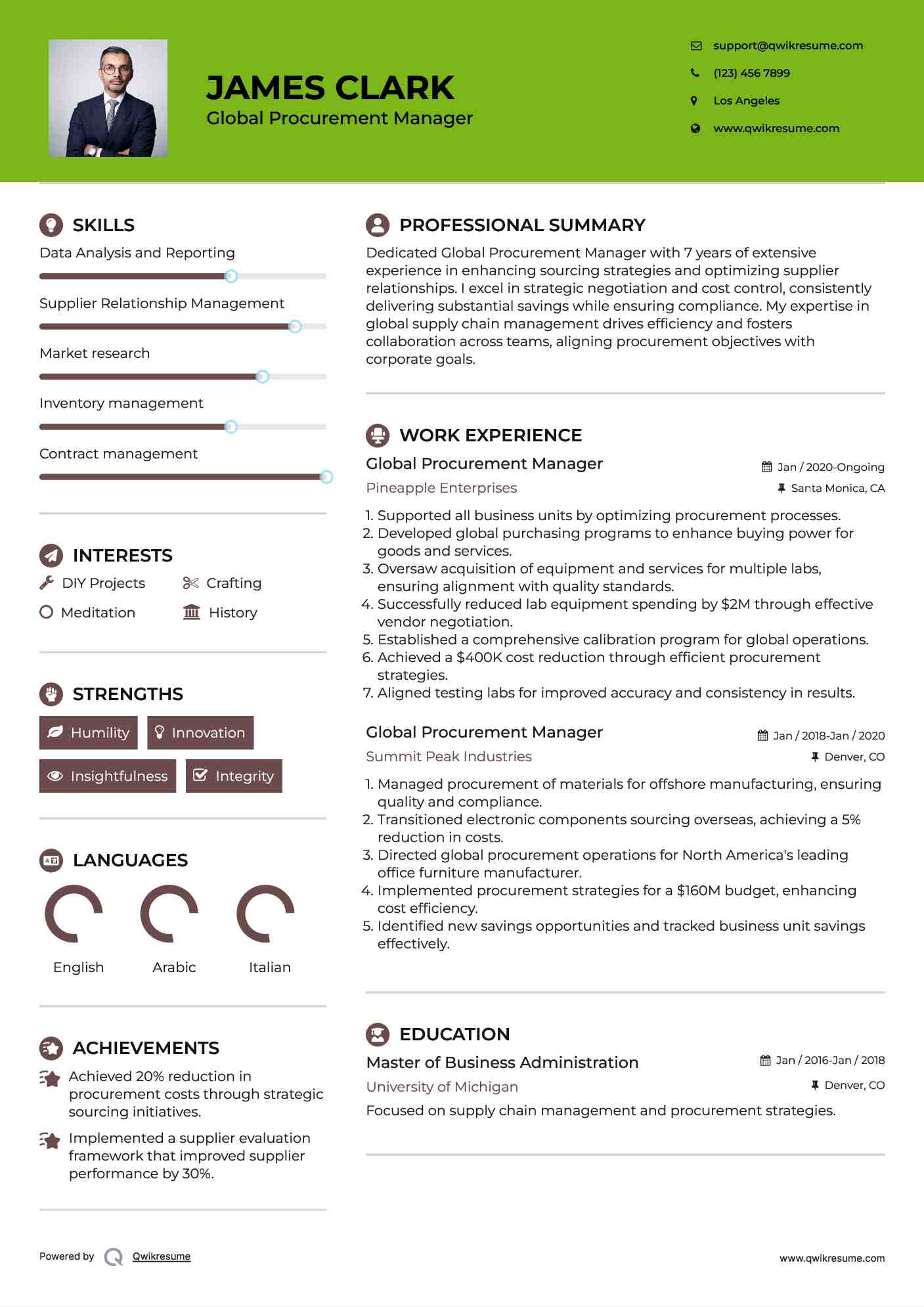 Global Procurement Manager Resume Template