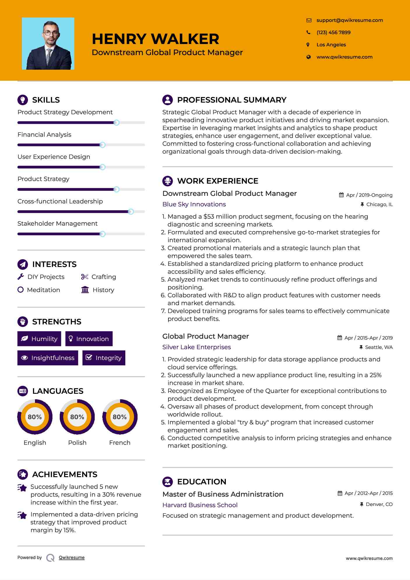 Downstream Global Product Manager Resume Format