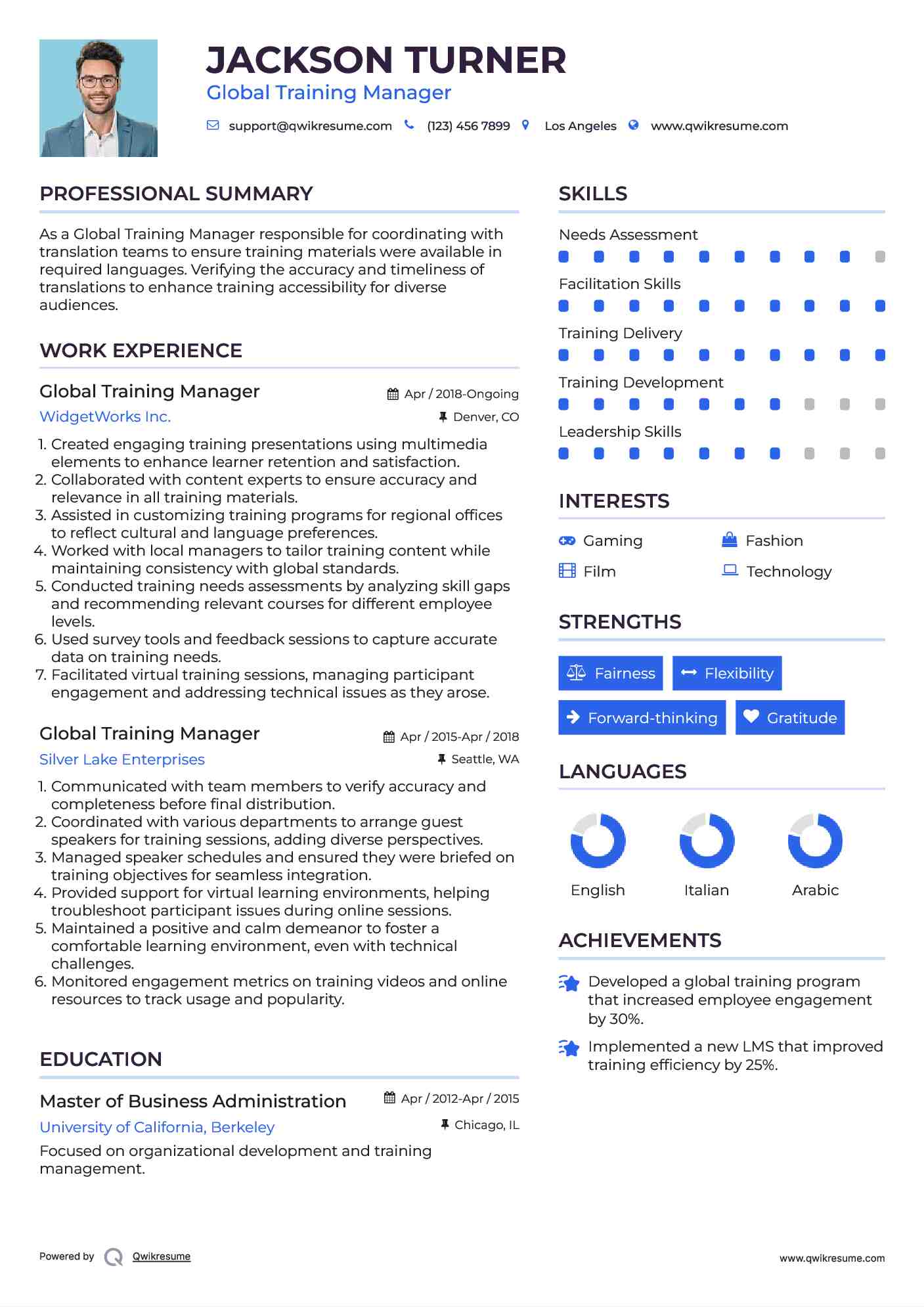 Global Training Manager Resume Template