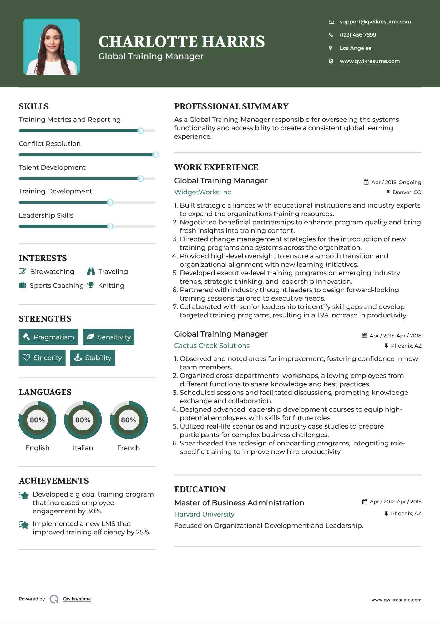 Global Training Manager Resume Sample
