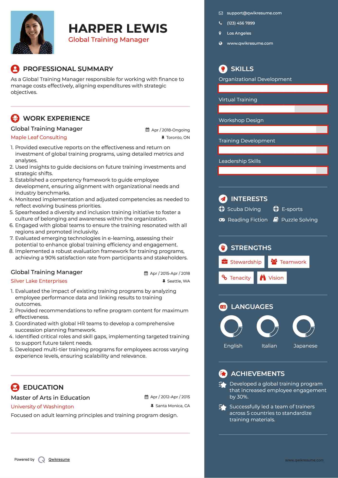 Global Training Manager Resume Example