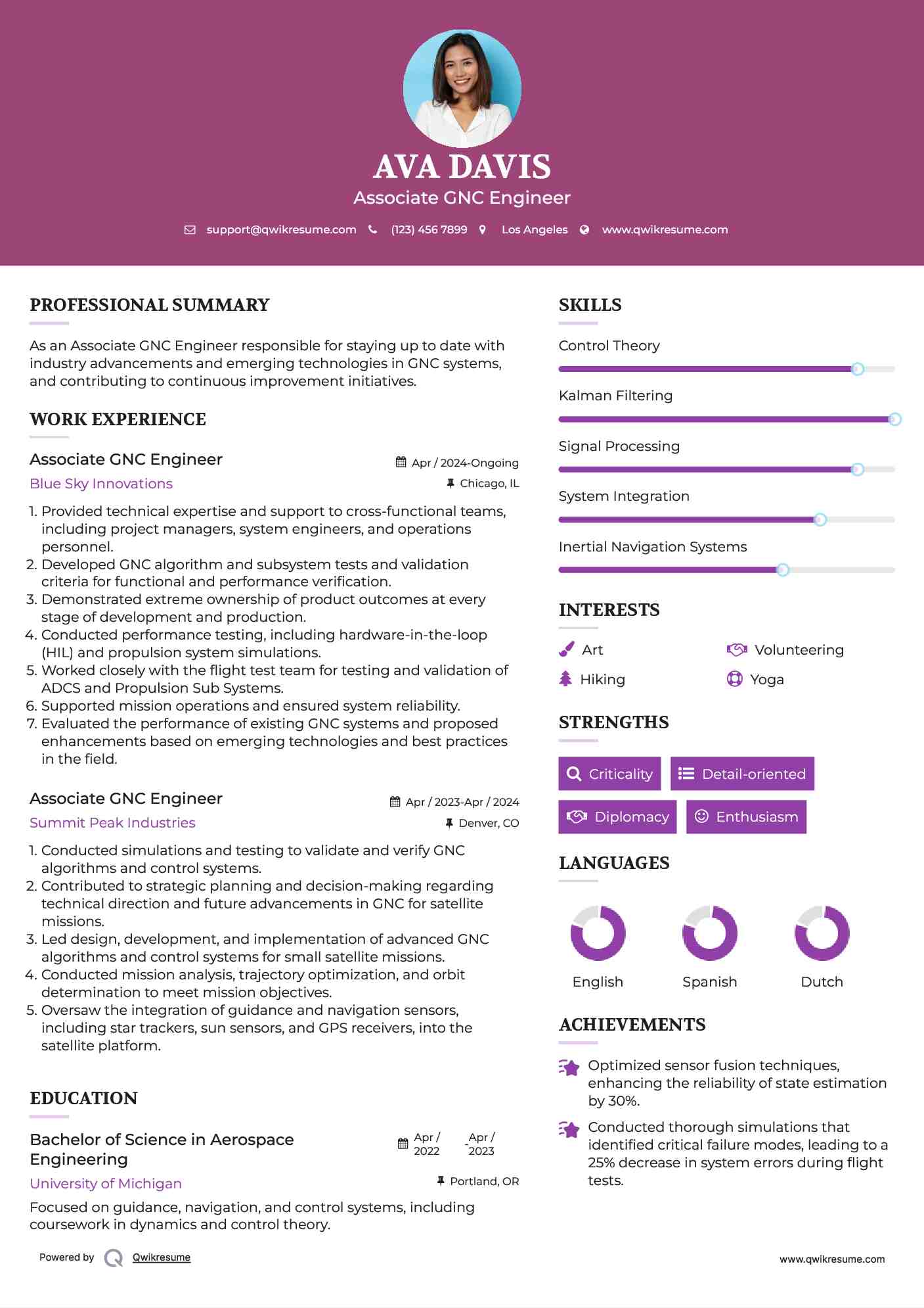 Associate GNC Engineer Resume Sample