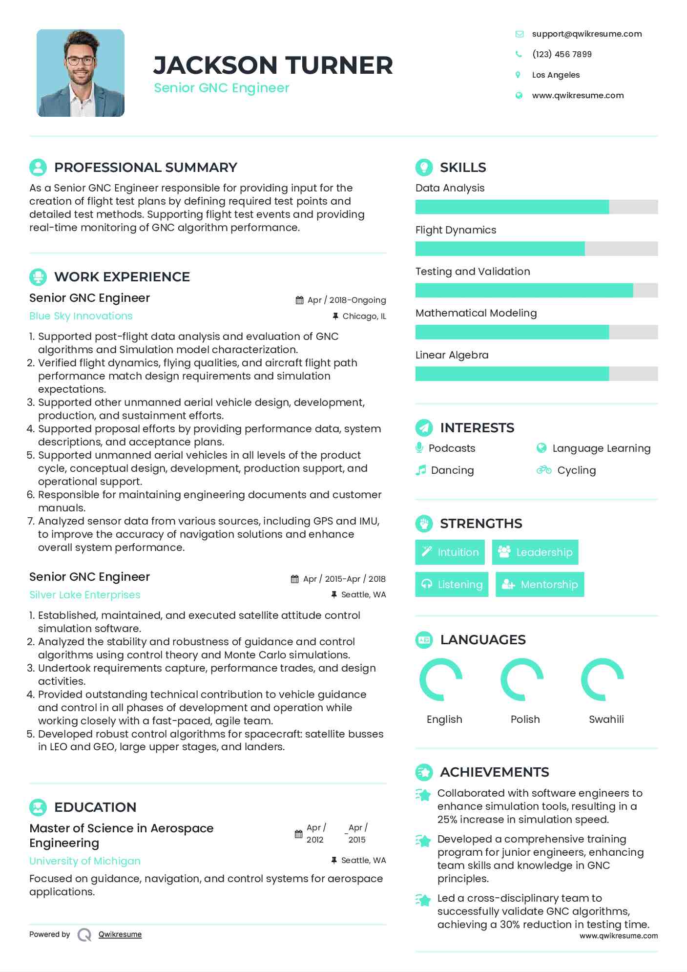 Senior GNC Engineer Resume Model