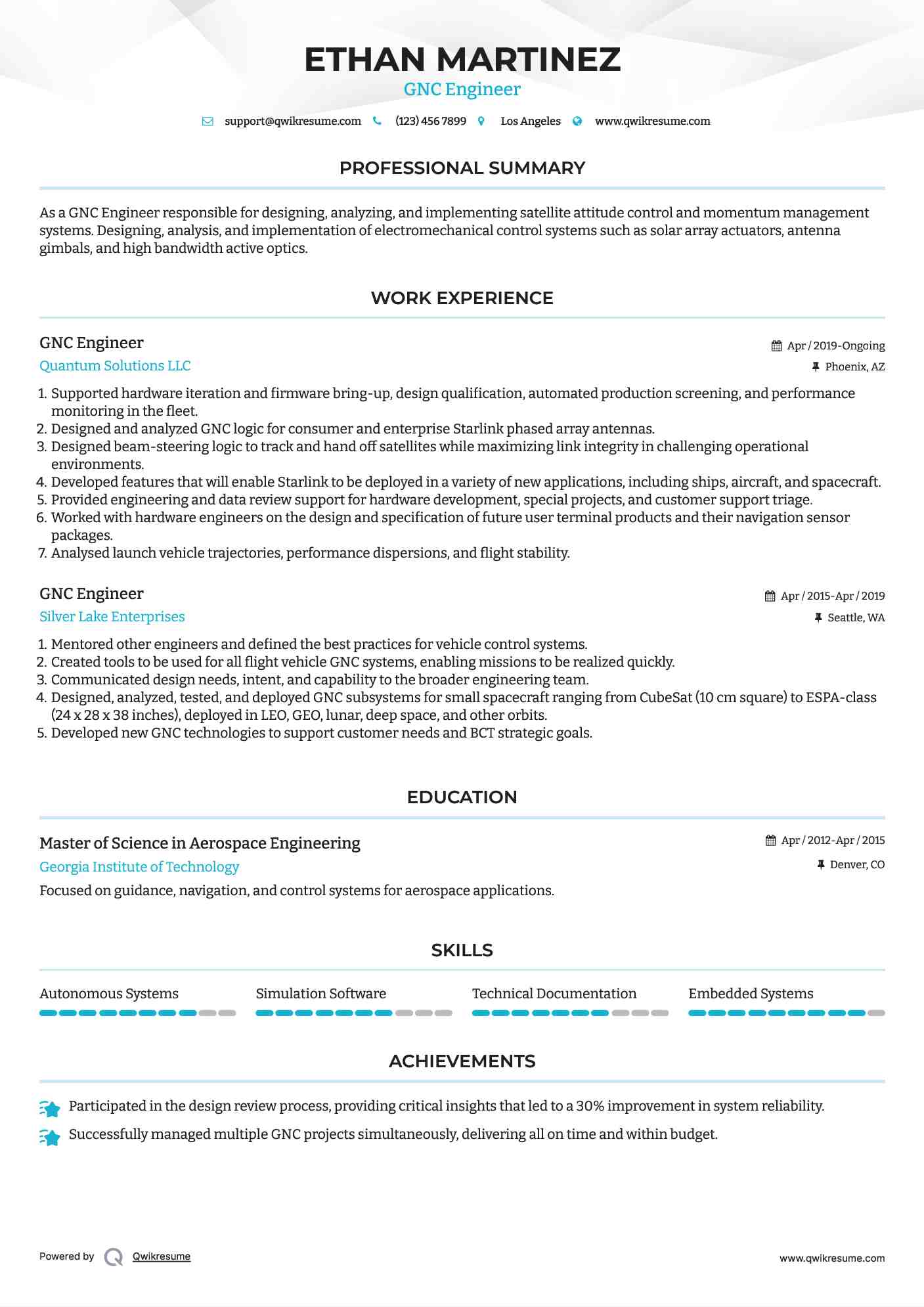 GNC Engineer Resume Model