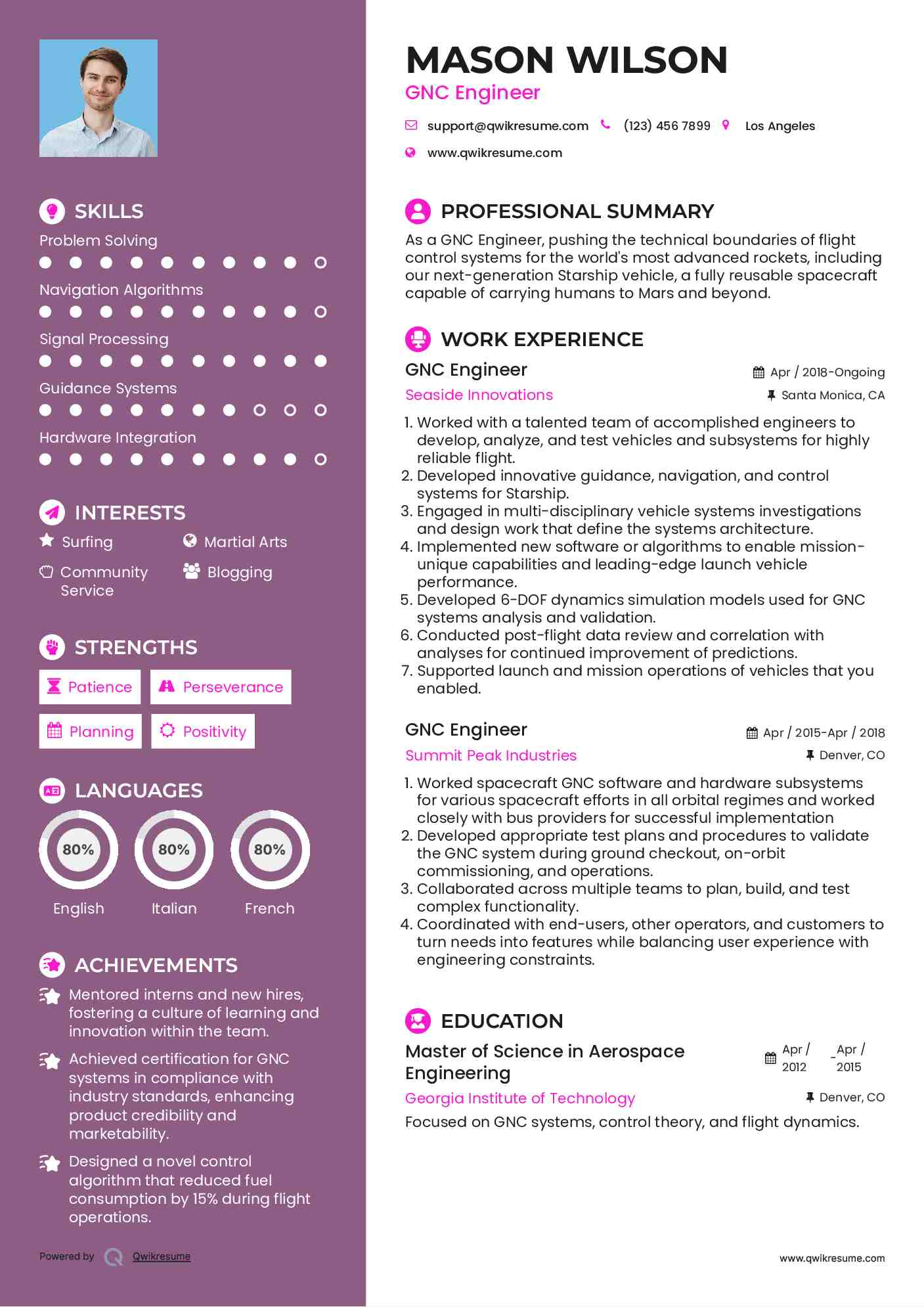 GNC Engineer Resume Model