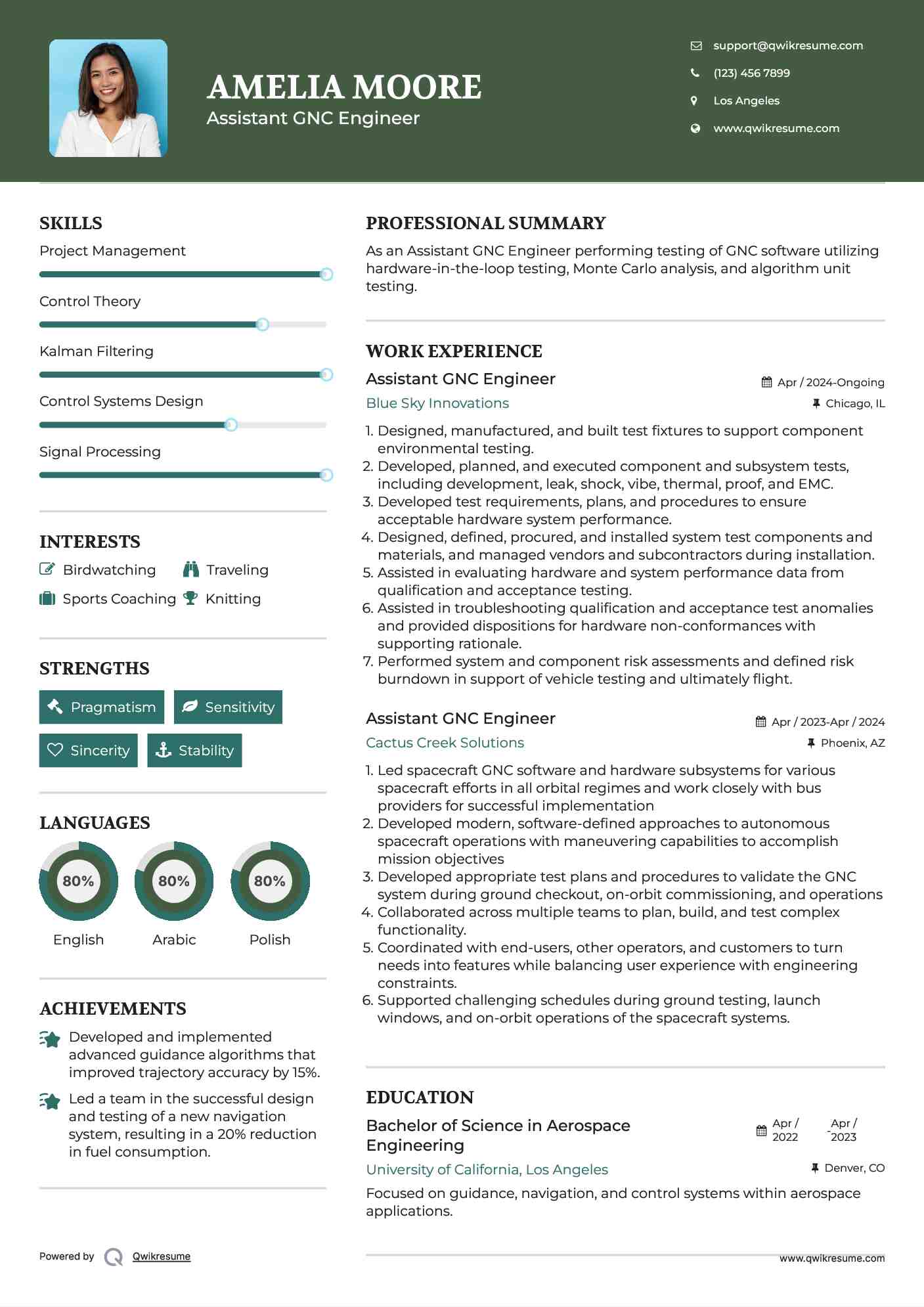 Assistant GNC Engineer Resume Example