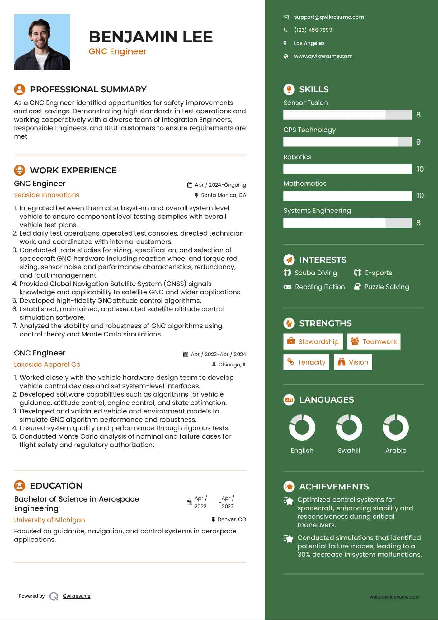 GNC Engineer Resume Format