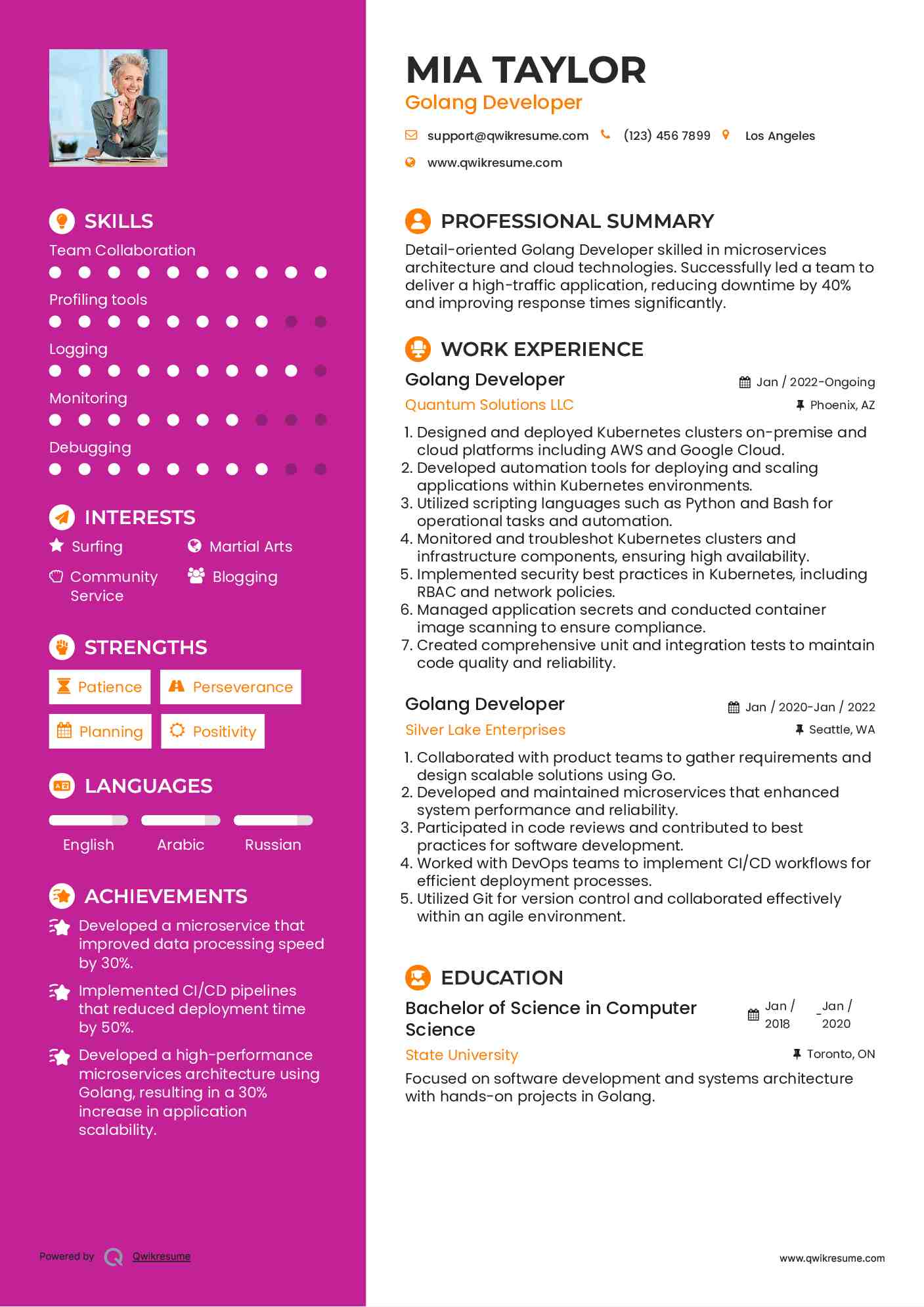 Golang Developer Resume Format