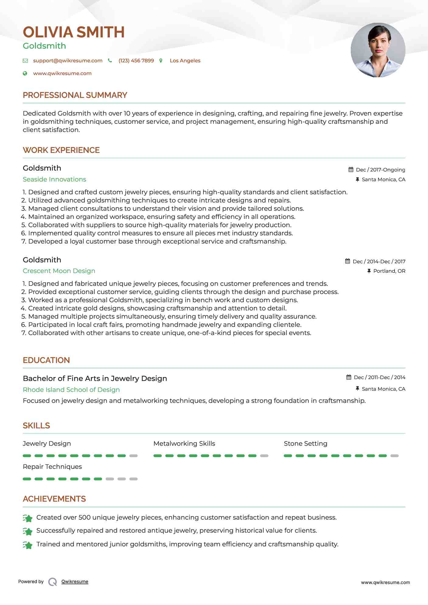 Goldsmith Resume Format