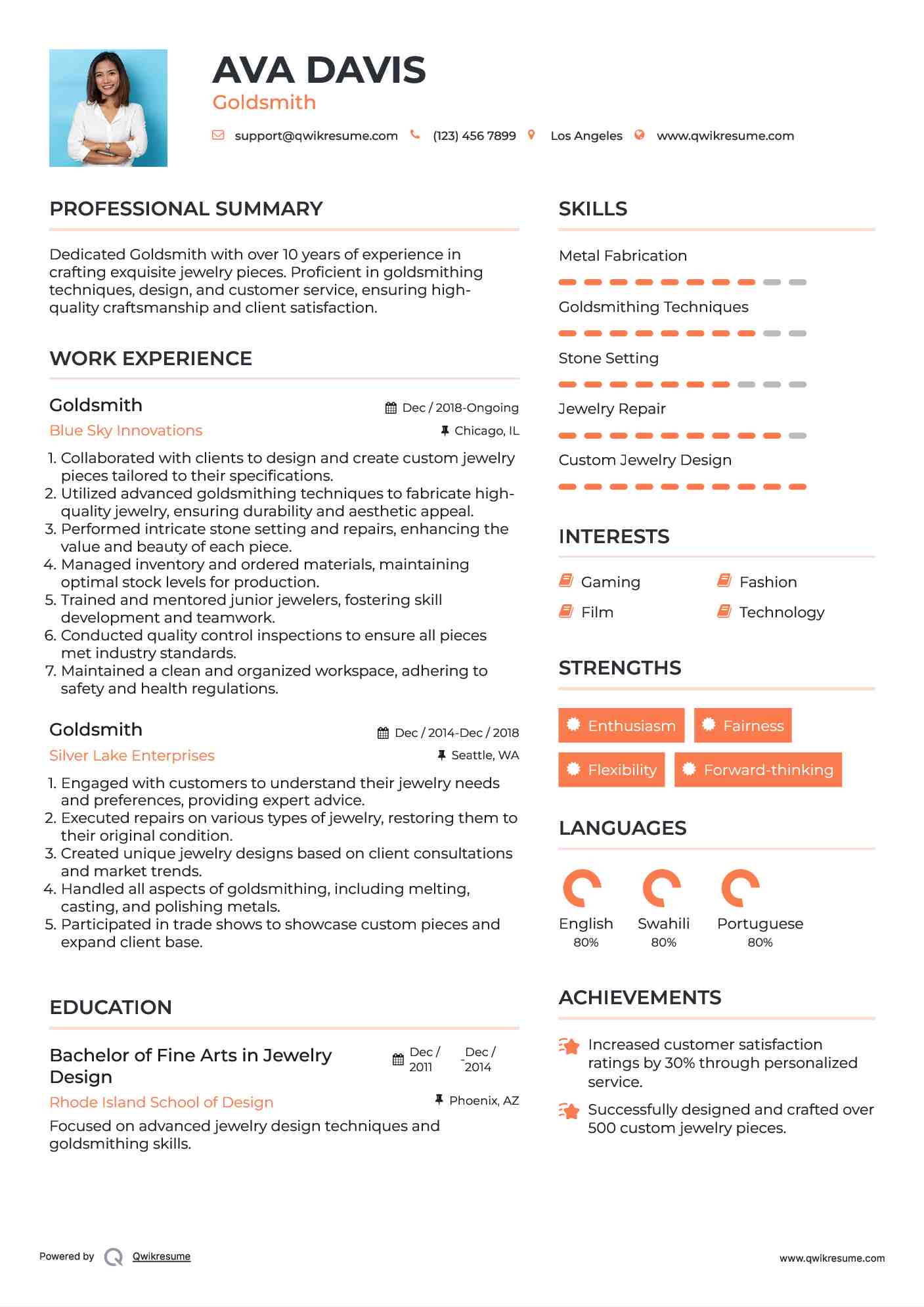 Goldsmith Resume Sample